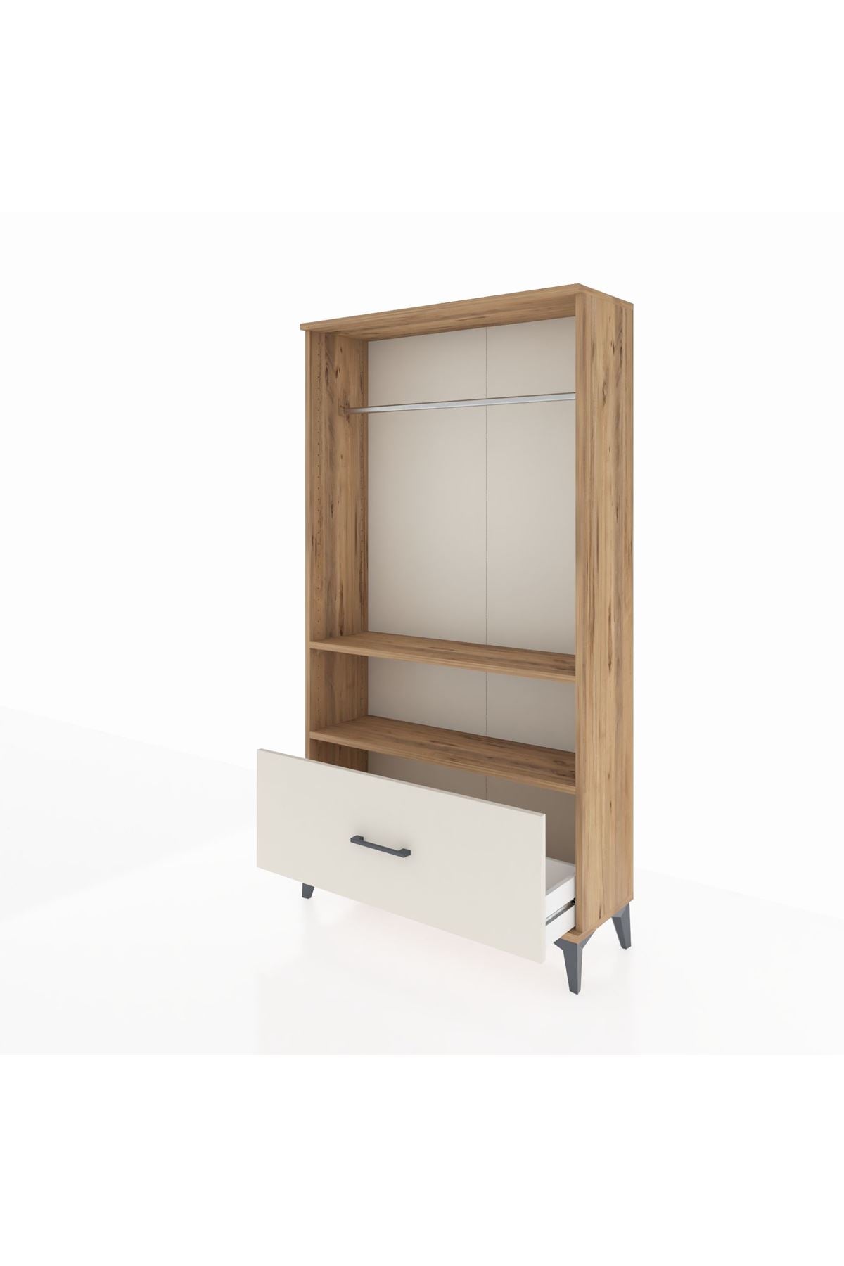 Arges Dolap 2 Raflı Tek Çekmeceli Tek Askılı 88x30x163 Çam-Aytaşı