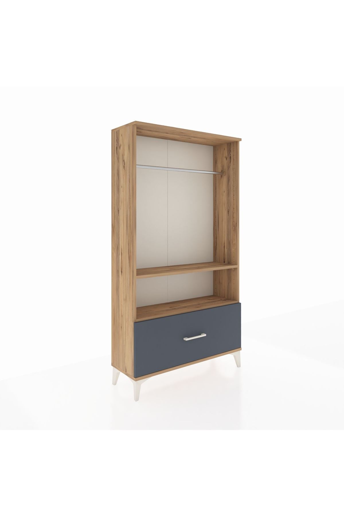 Arges Dolap 2 Raflı Tek Çekmeceli Tek Askılı 88x30x163 Çam-Antrasit