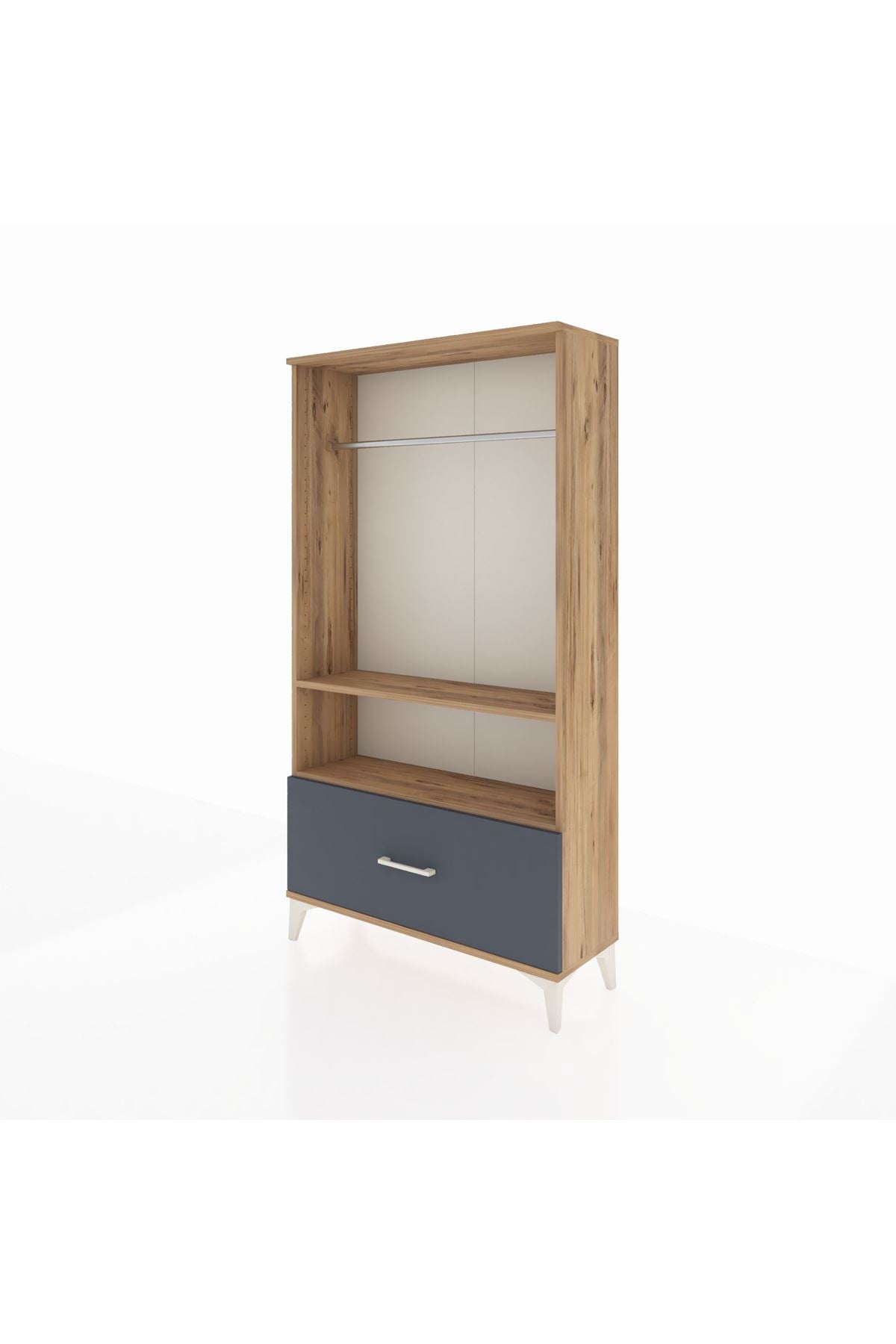 Arges Dolap 2 Raflı Tek Çekmeceli Tek Askılı 88x30x163 Çam-Antrasit