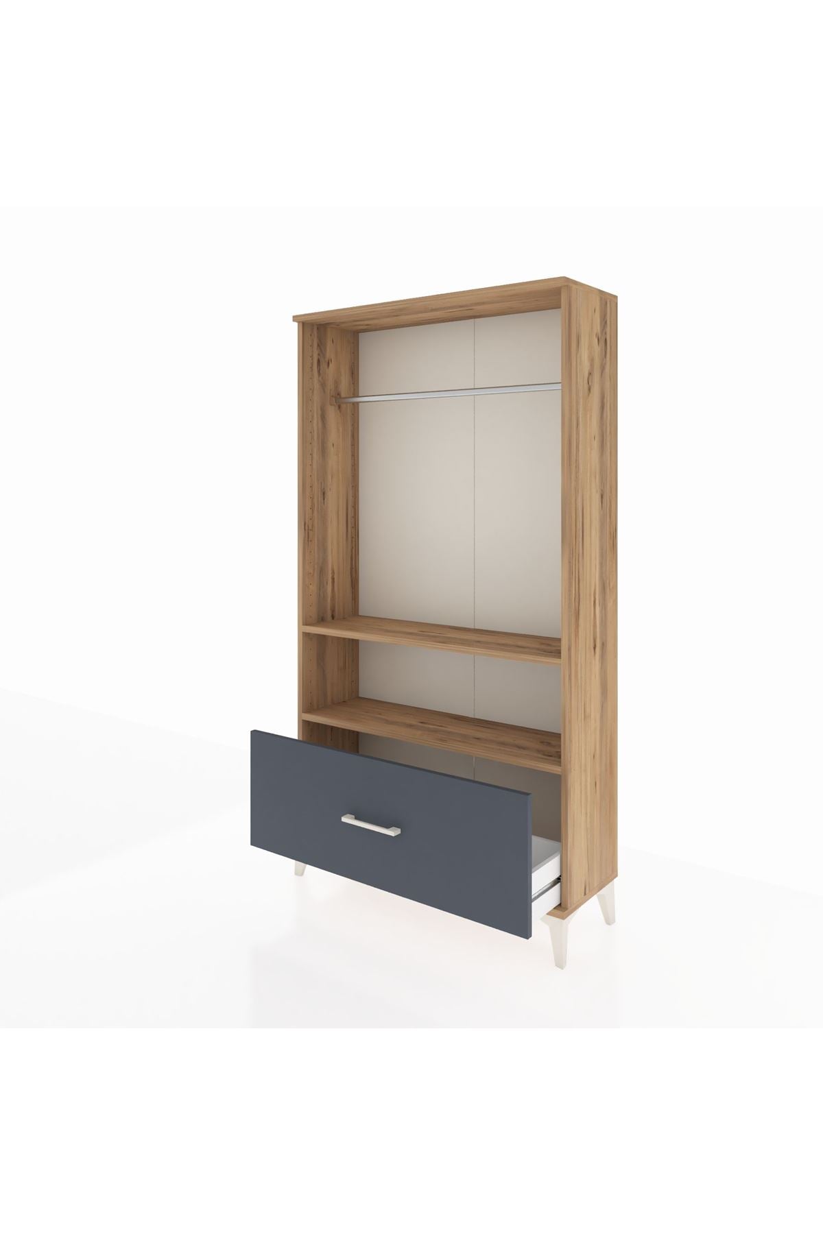 Arges Dolap 2 Raflı Tek Çekmeceli Tek Askılı 88x30x163 Çam-Antrasit