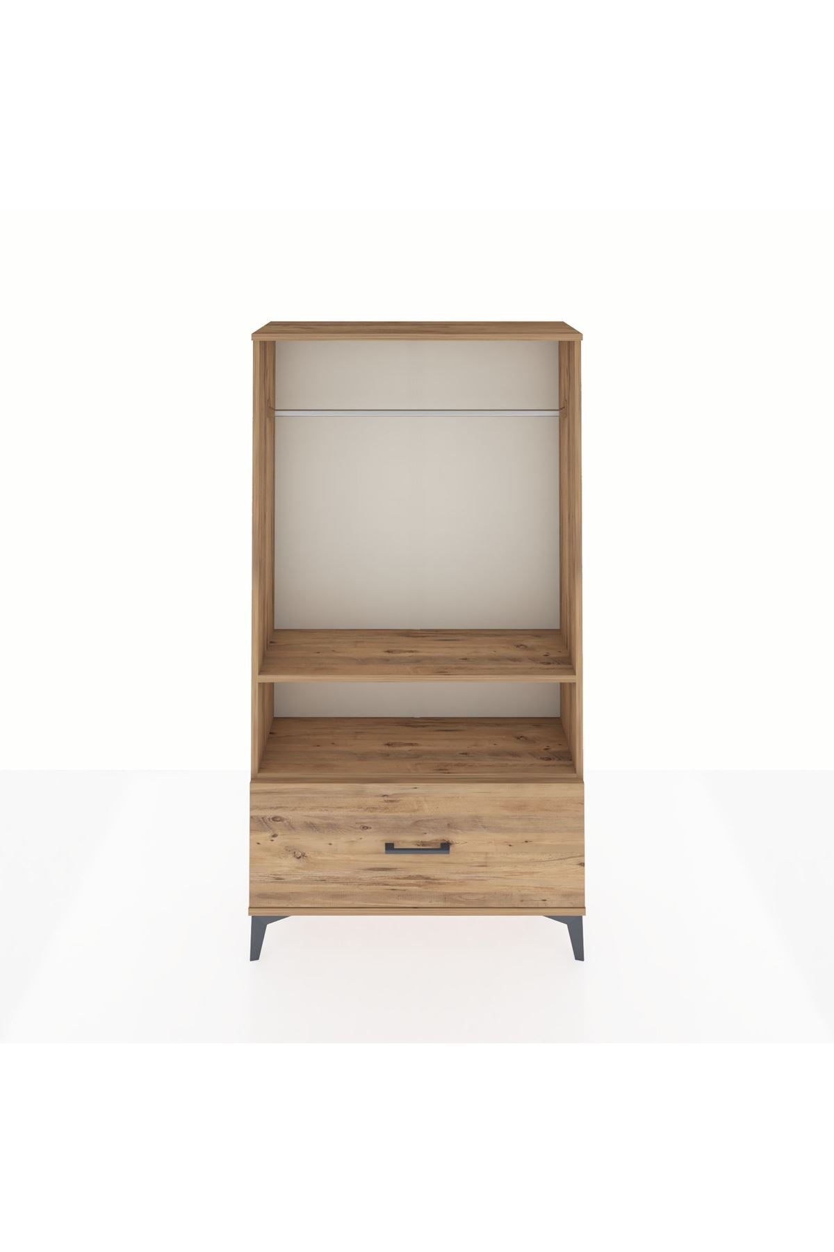 Arges Dolap 2 Raflı Tek Çekmeceli Tek Askılı 88x30x163 Çam-Çam