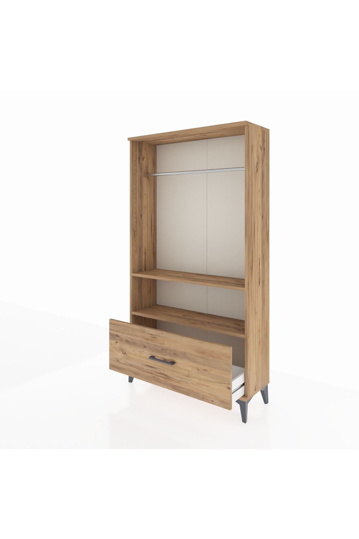 Arges Dolap 2 Raflı Tek Çekmeceli Tek Askılı 88x30x163 Çam-Çam