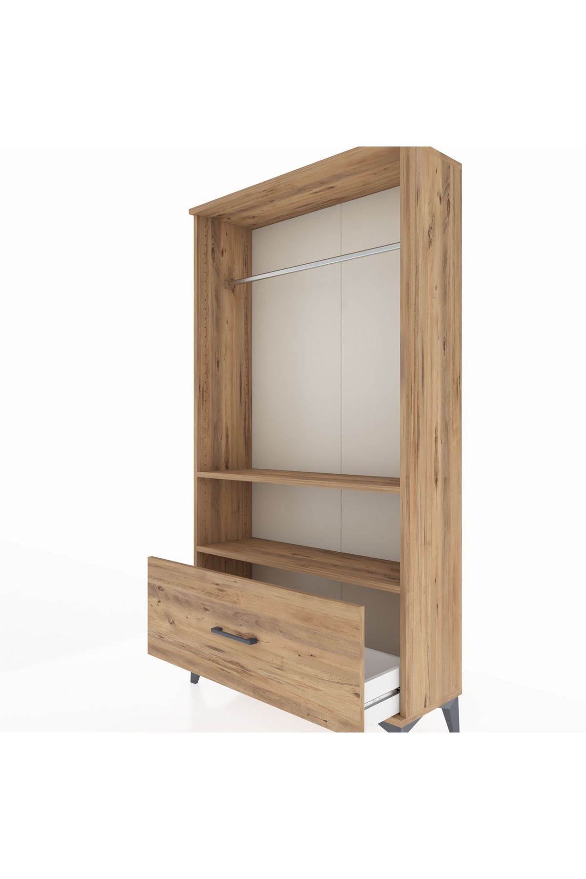 Arges Dolap 2 Raflı Tek Çekmeceli Tek Askılı 88x30x163 Çam-Çam