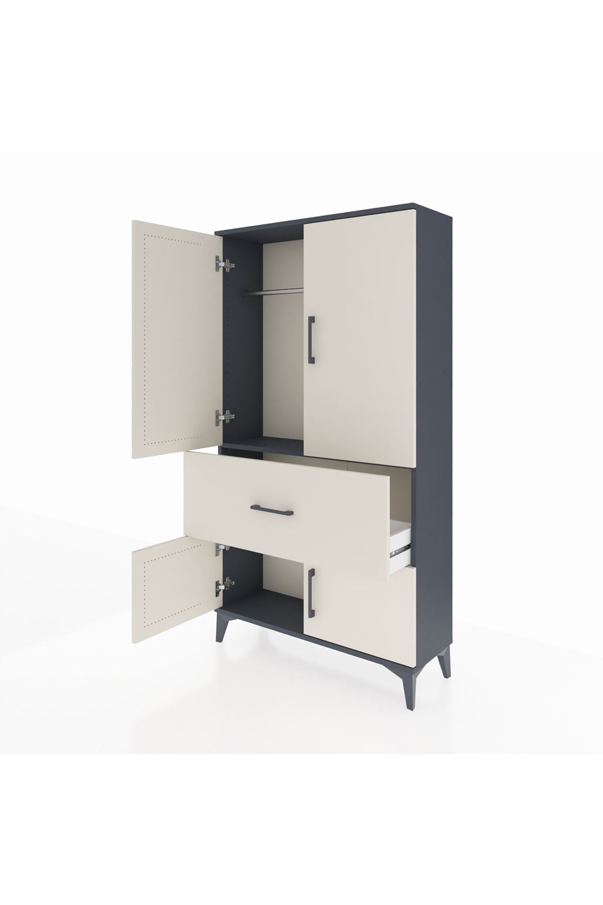 Arges Dolap Tek Raflı Tek Çekmeceli Tek Askılı 88x30x163 Antrasit-Aytaşı