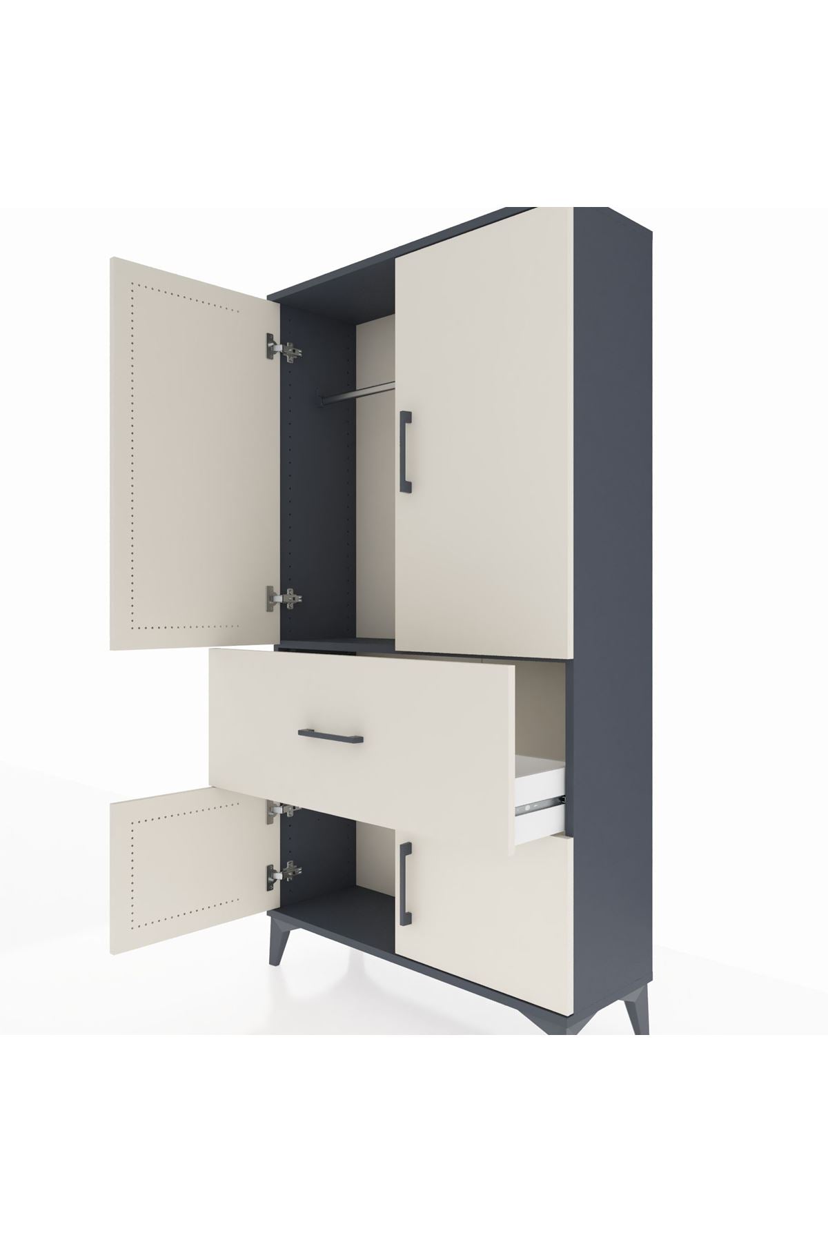 Arges Dolap Tek Raflı Tek Çekmeceli Tek Askılı 88x30x163 Antrasit-Aytaşı