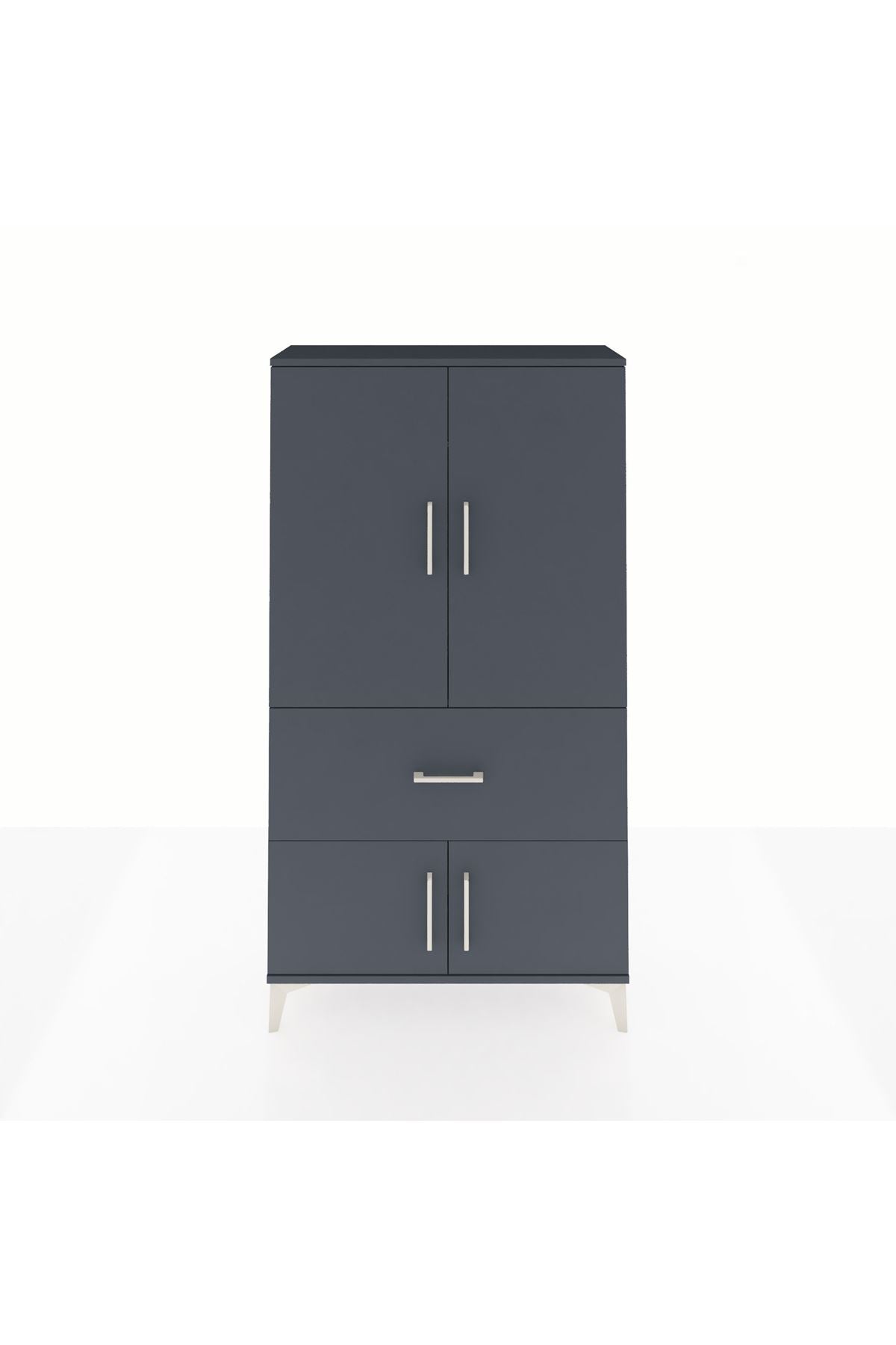 Arges Dolap Tek Raflı Tek Çekmeceli Tek Askılı 88x30x163 Antrasit-Antrasit