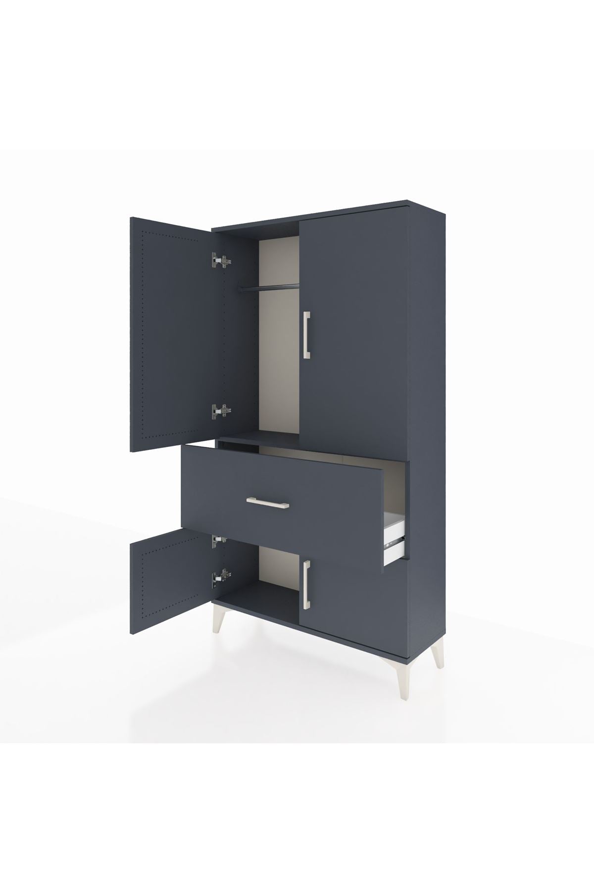 Arges Dolap Tek Raflı Tek Çekmeceli Tek Askılı 88x30x163 Antrasit-Antrasit