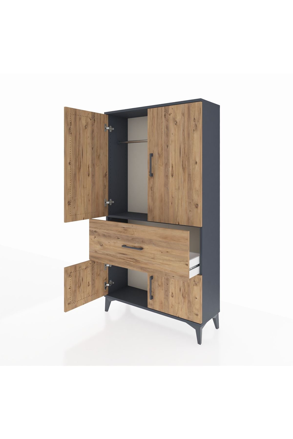 Arges Dolap Tek Raflı Tek Çekmeceli Tek Askılı 88x30x163 Antrasit-Çam