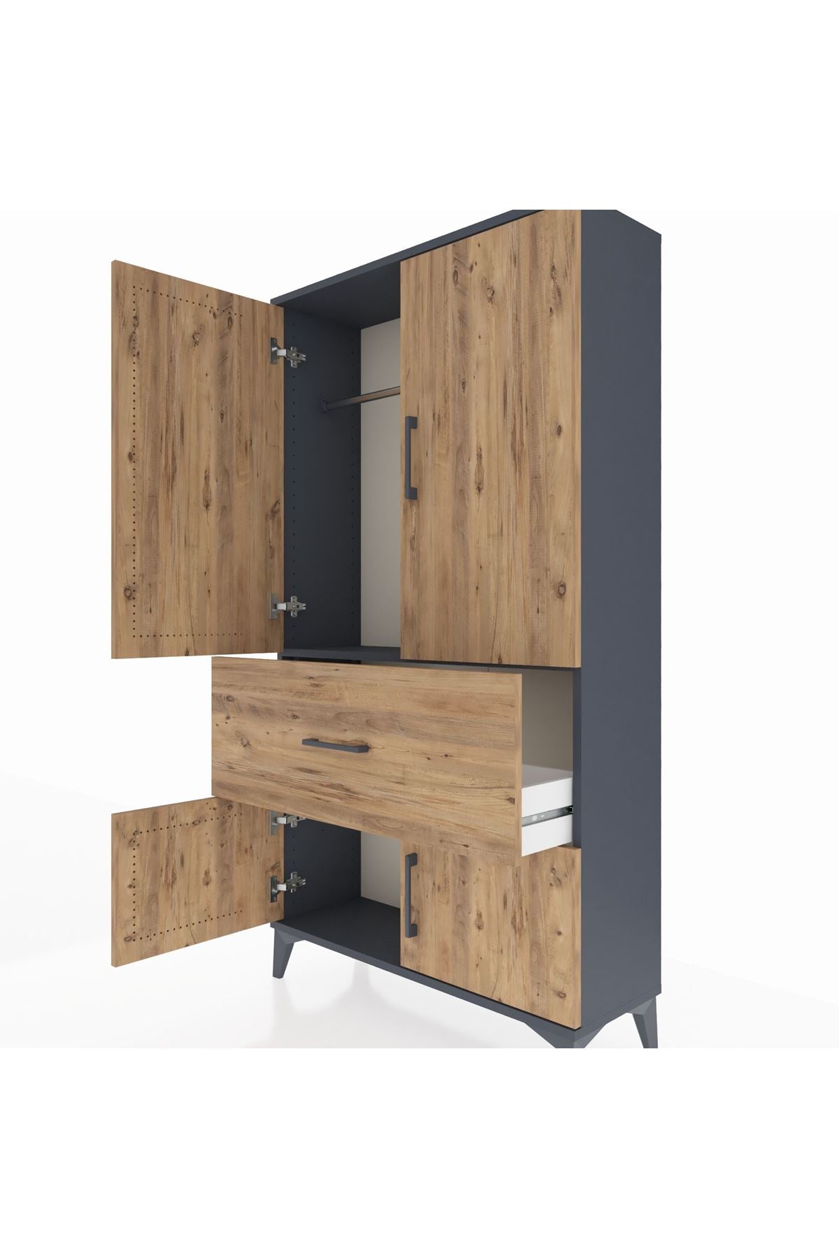 Arges Dolap Tek Raflı Tek Çekmeceli Tek Askılı 88x30x163 Antrasit-Çam