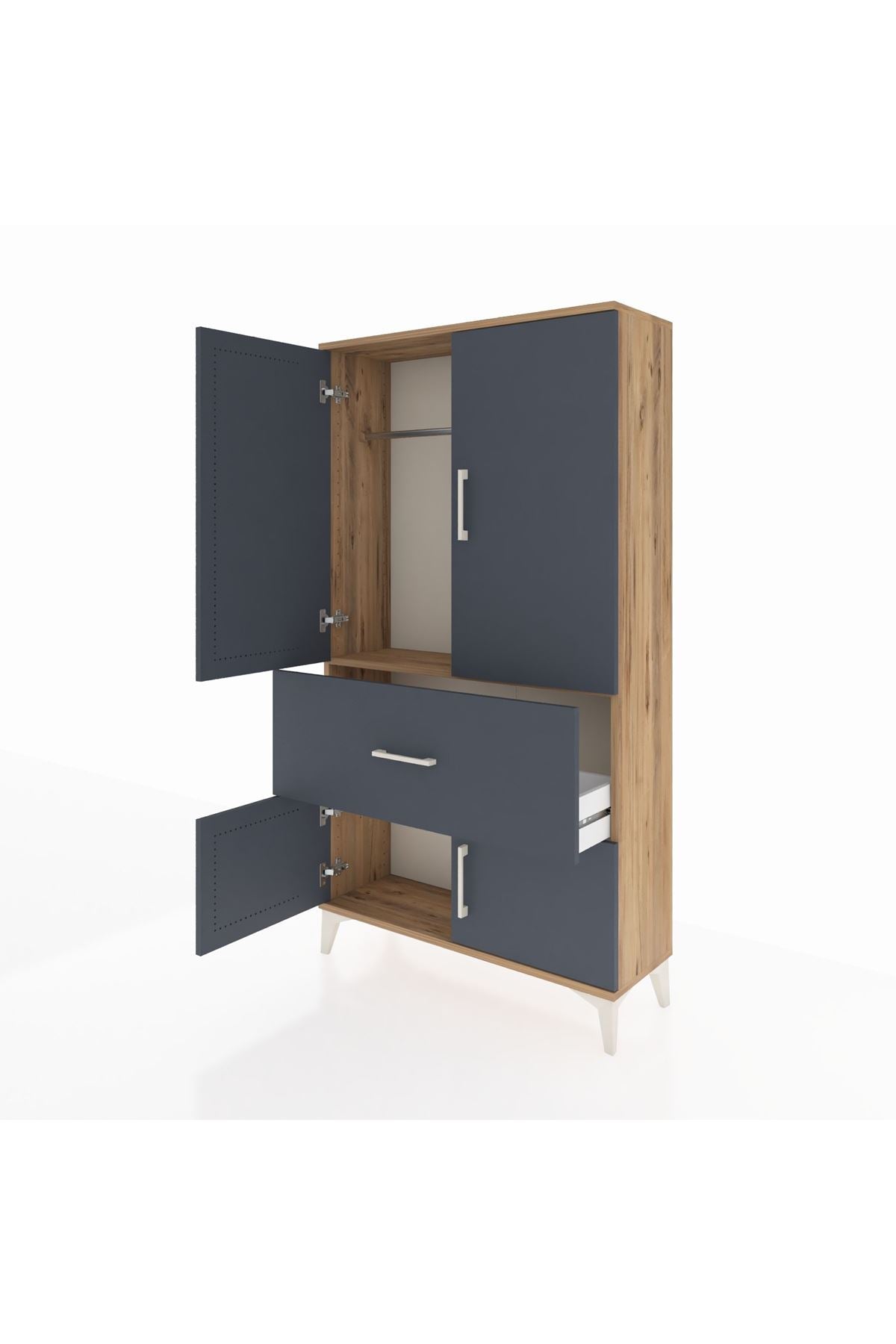 Arges Dolap Tek Raflı Tek Çekmeceli Tek Askılı 88x30x163 Çam-Antrasit