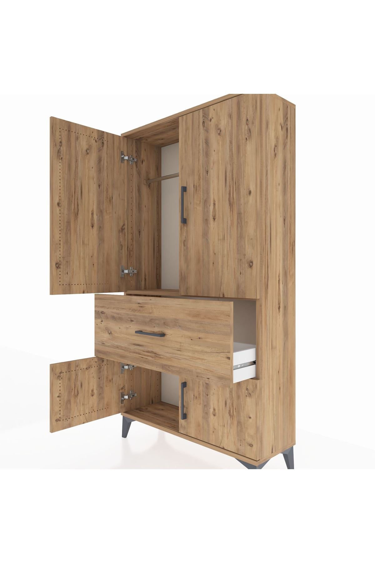 Arges Dolap Tek Raflı Tek Çekmeceli Tek Askılı 88x30x163 Çam-Çam