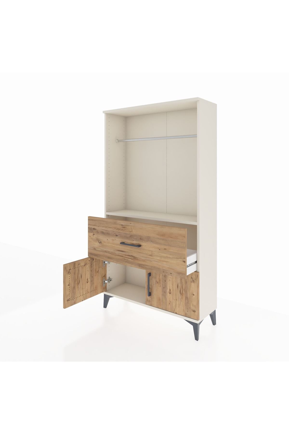 Arges Dolap Tek Raflı Tek Çekmeceli Tek Askılı 88x30x163 Aytaşı-Çam