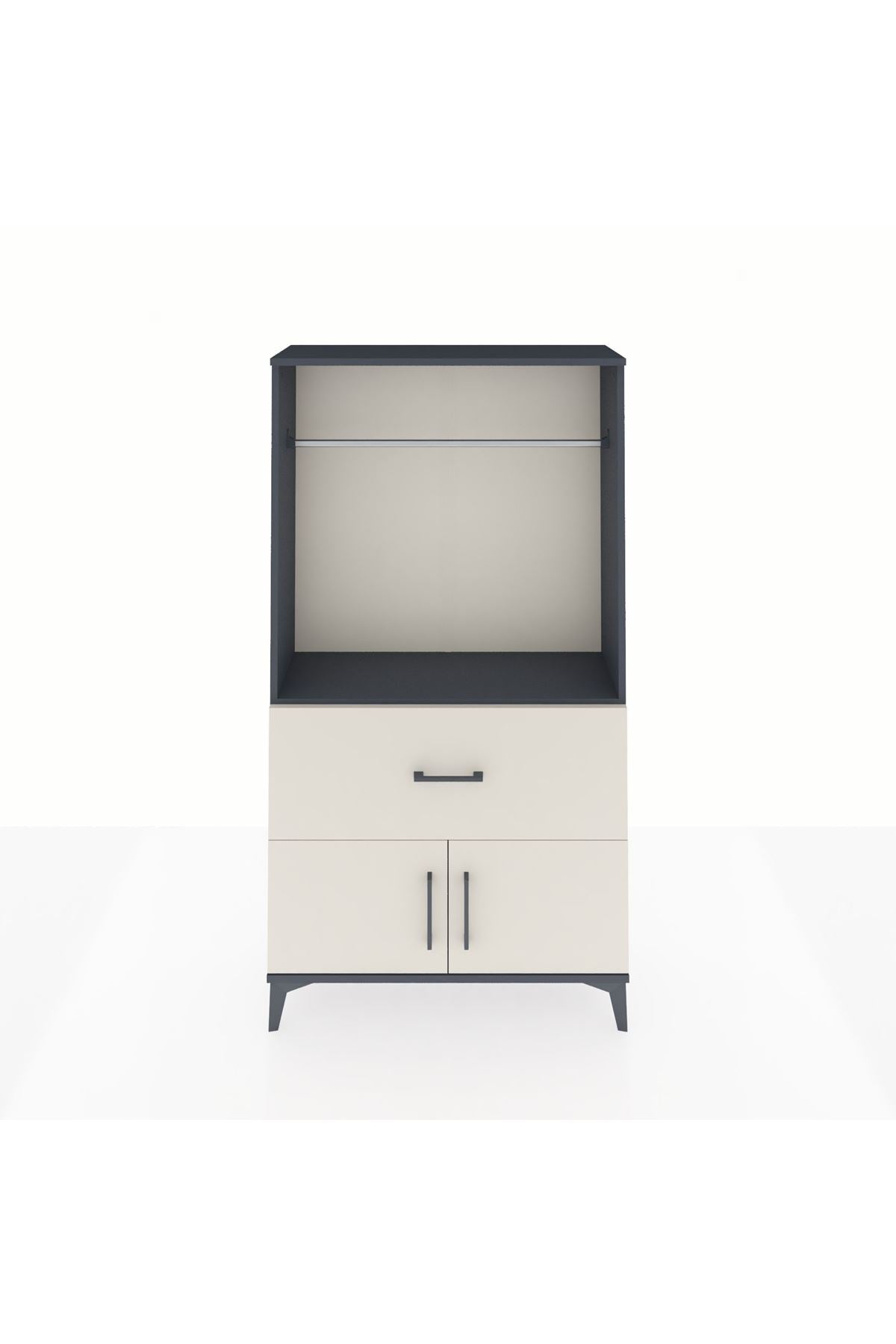 Arges Dolap Tek Raflı Tek Çekmeceli Tek Askılı 88x30x163 Antrasit-Aytaşı