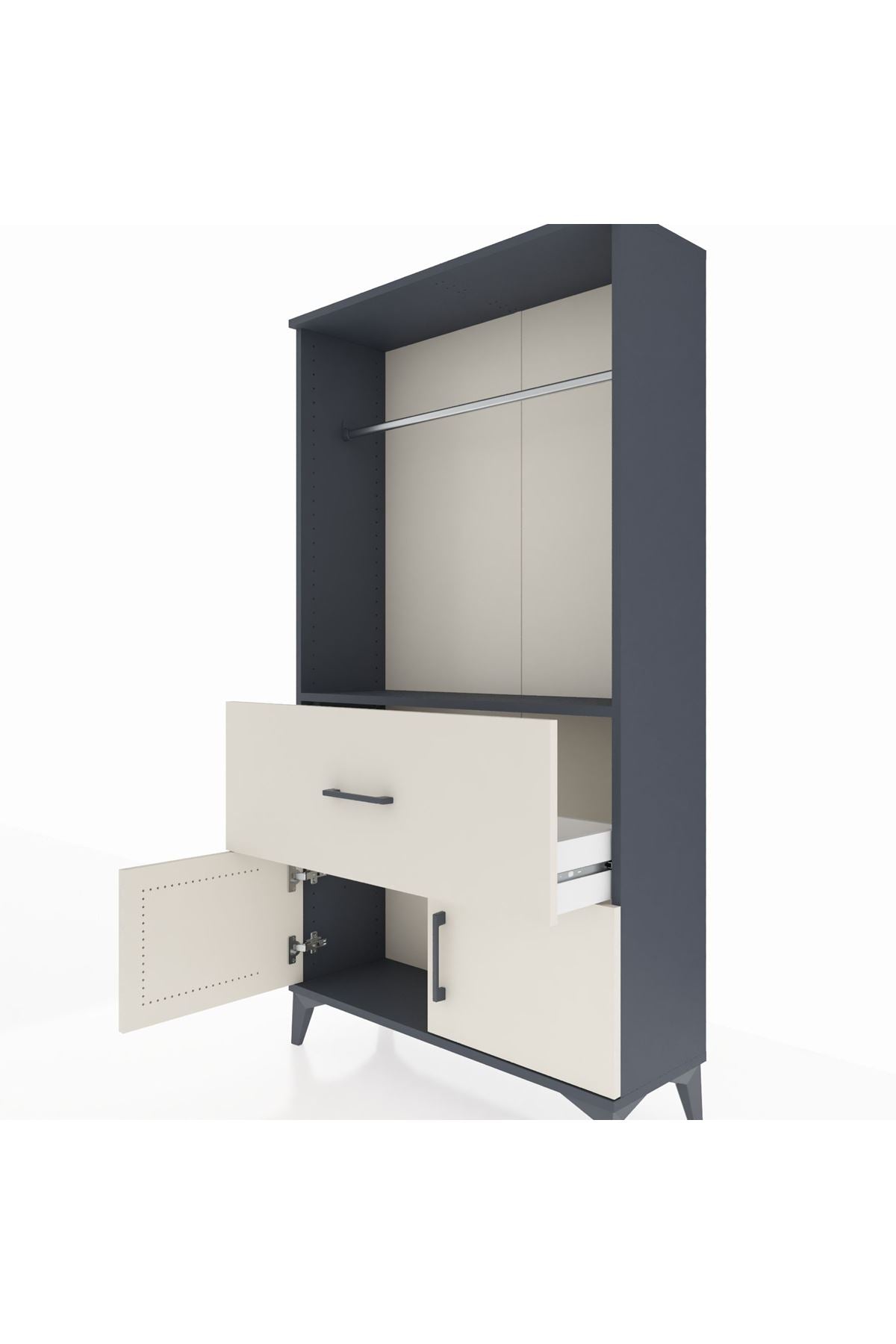 Arges Dolap Tek Raflı Tek Çekmeceli Tek Askılı 88x30x163 Antrasit-Aytaşı