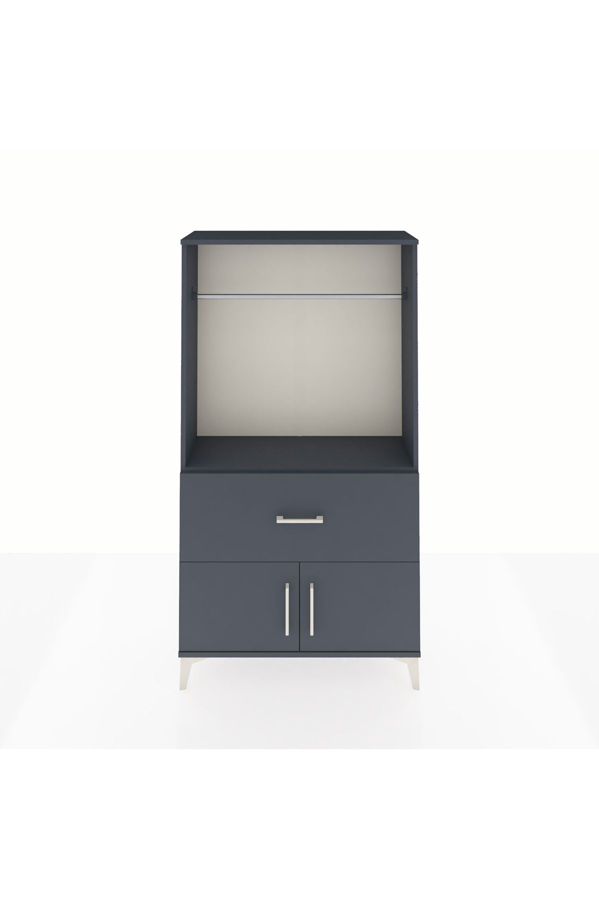 Arges Dolap Tek Raflı Tek Çekmeceli Tek Askılı 88x30x163 Antrasit-Antrasit