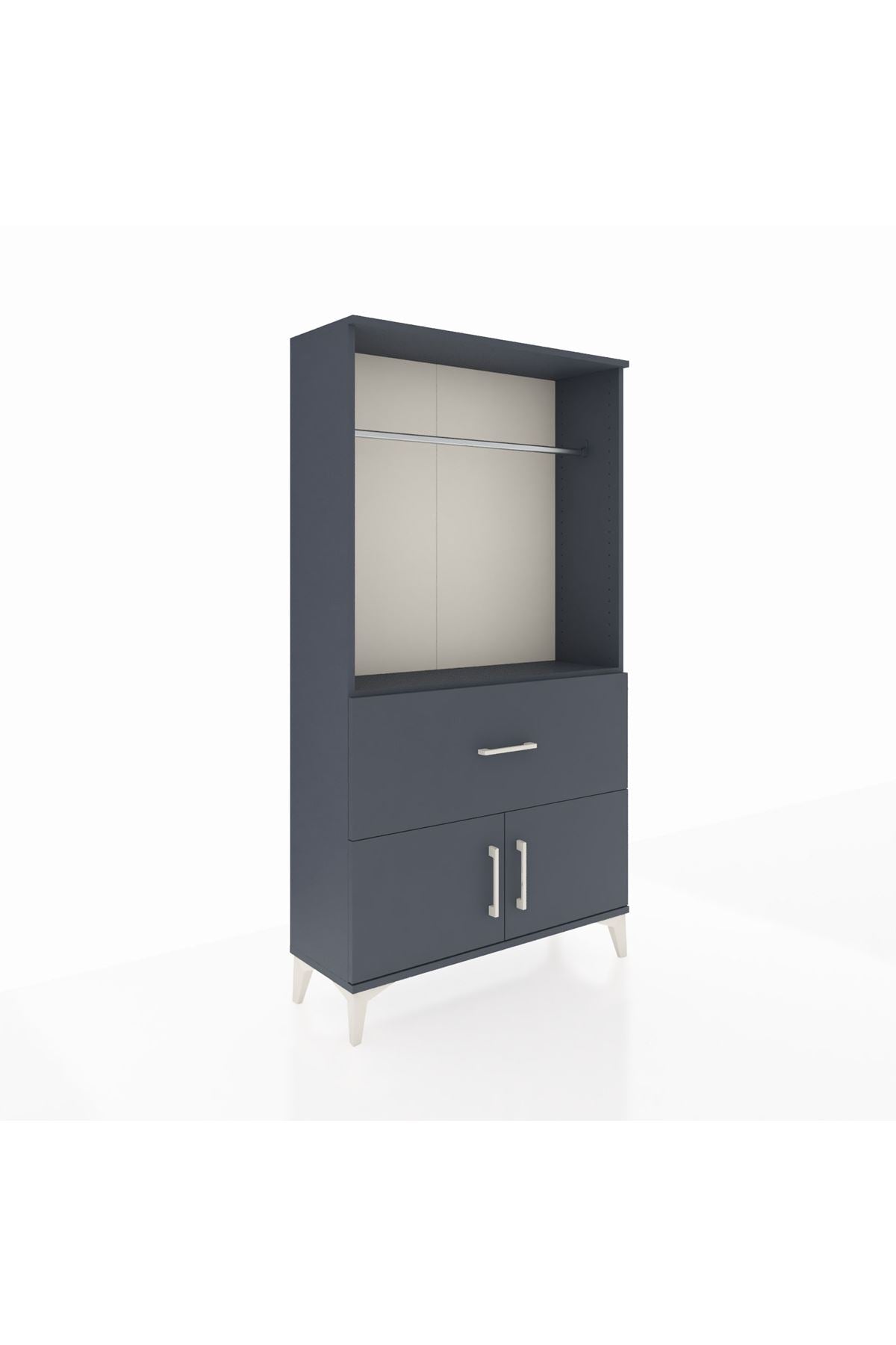 Arges Dolap Tek Raflı Tek Çekmeceli Tek Askılı 88x30x163 Antrasit-Antrasit