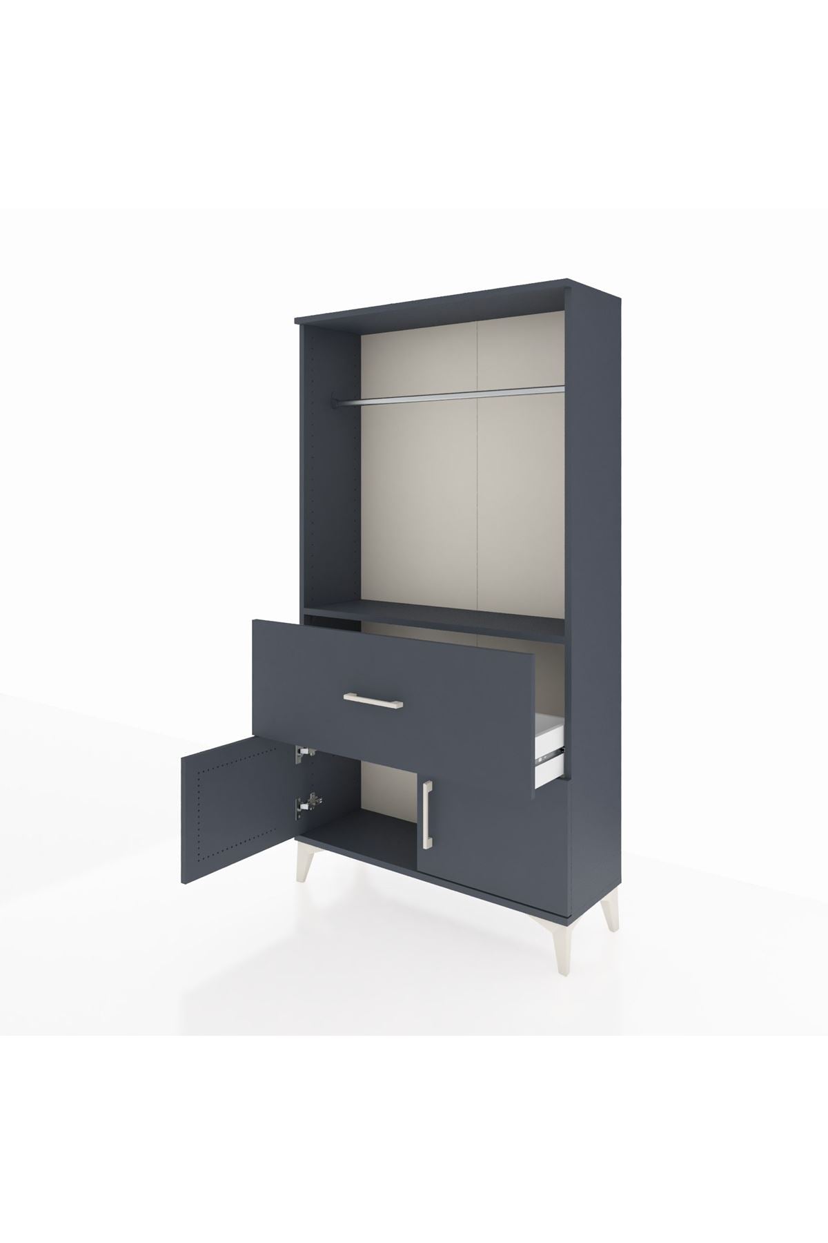 Arges Dolap Tek Raflı Tek Çekmeceli Tek Askılı 88x30x163 Antrasit-Antrasit