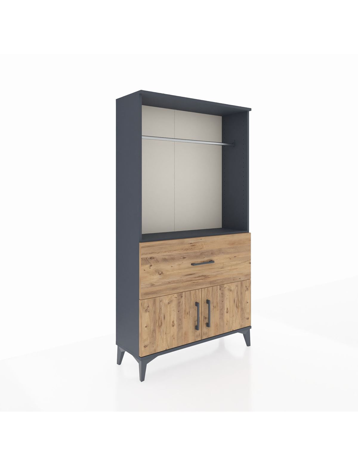 Arges Dolap Tek Raflı Tek Çekmeceli Tek Askılı 88x30x163 Antrasit-Çam