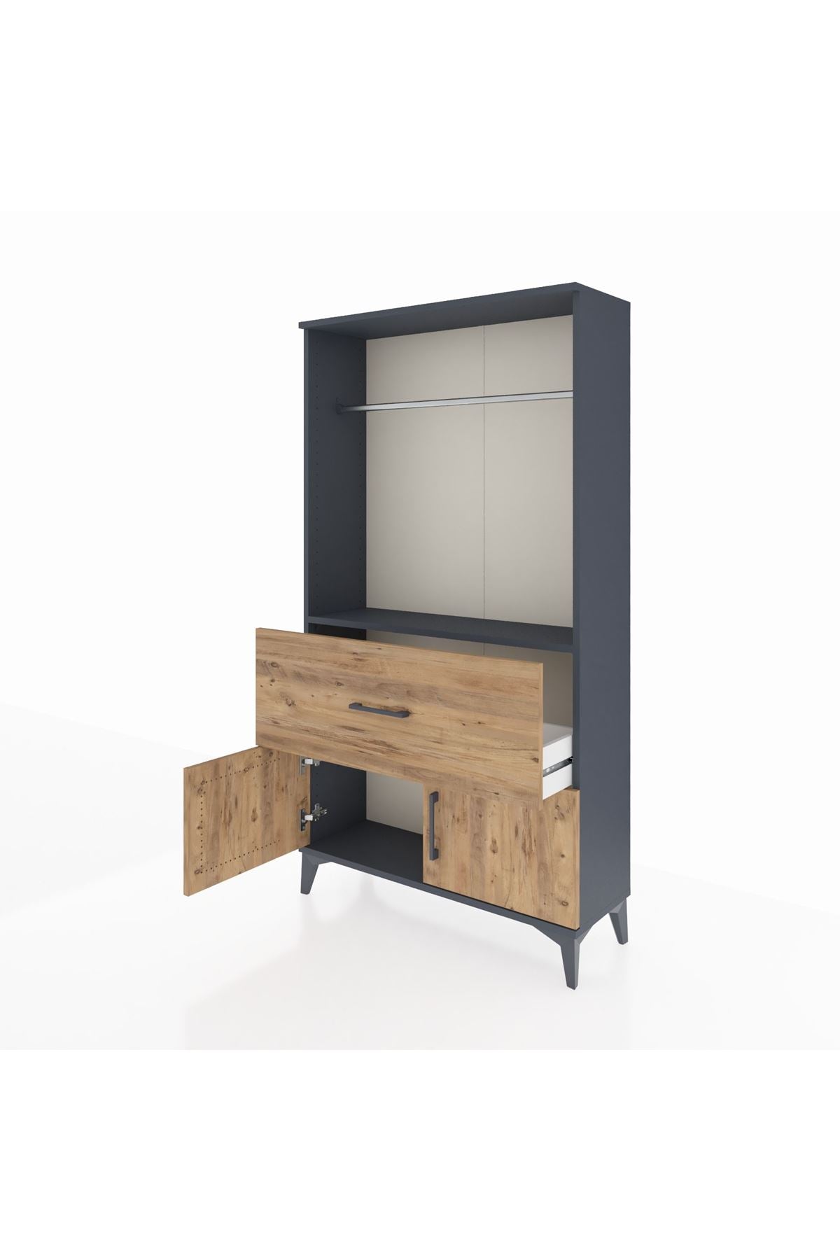 Arges Dolap Tek Raflı Tek Çekmeceli Tek Askılı 88x30x163 Antrasit-Çam