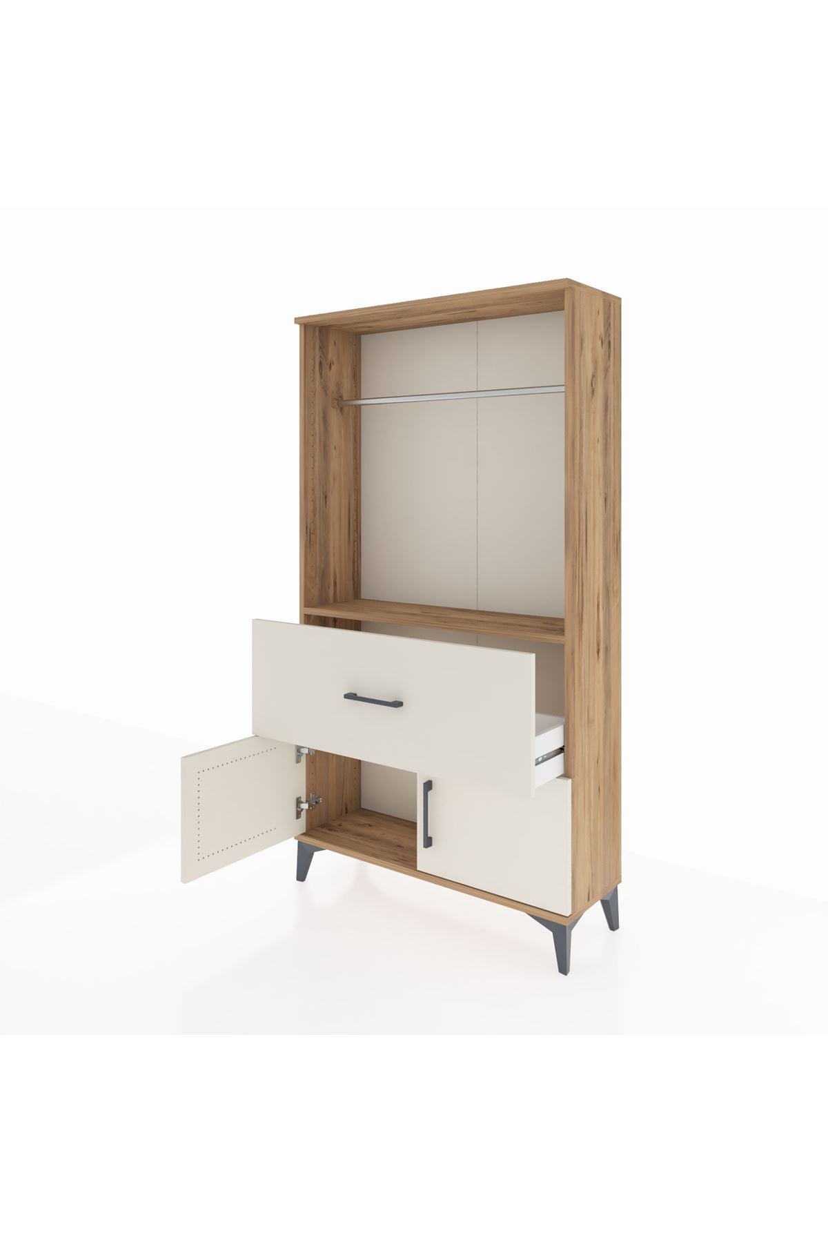 Arges Dolap Tek Raflı Tek Çekmeceli Tek Askılı 88x30x163 Çam-Aytaşı