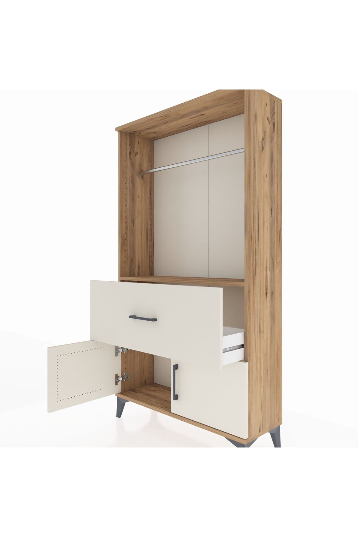 Arges Dolap Tek Raflı Tek Çekmeceli Tek Askılı 88x30x163 Çam-Aytaşı