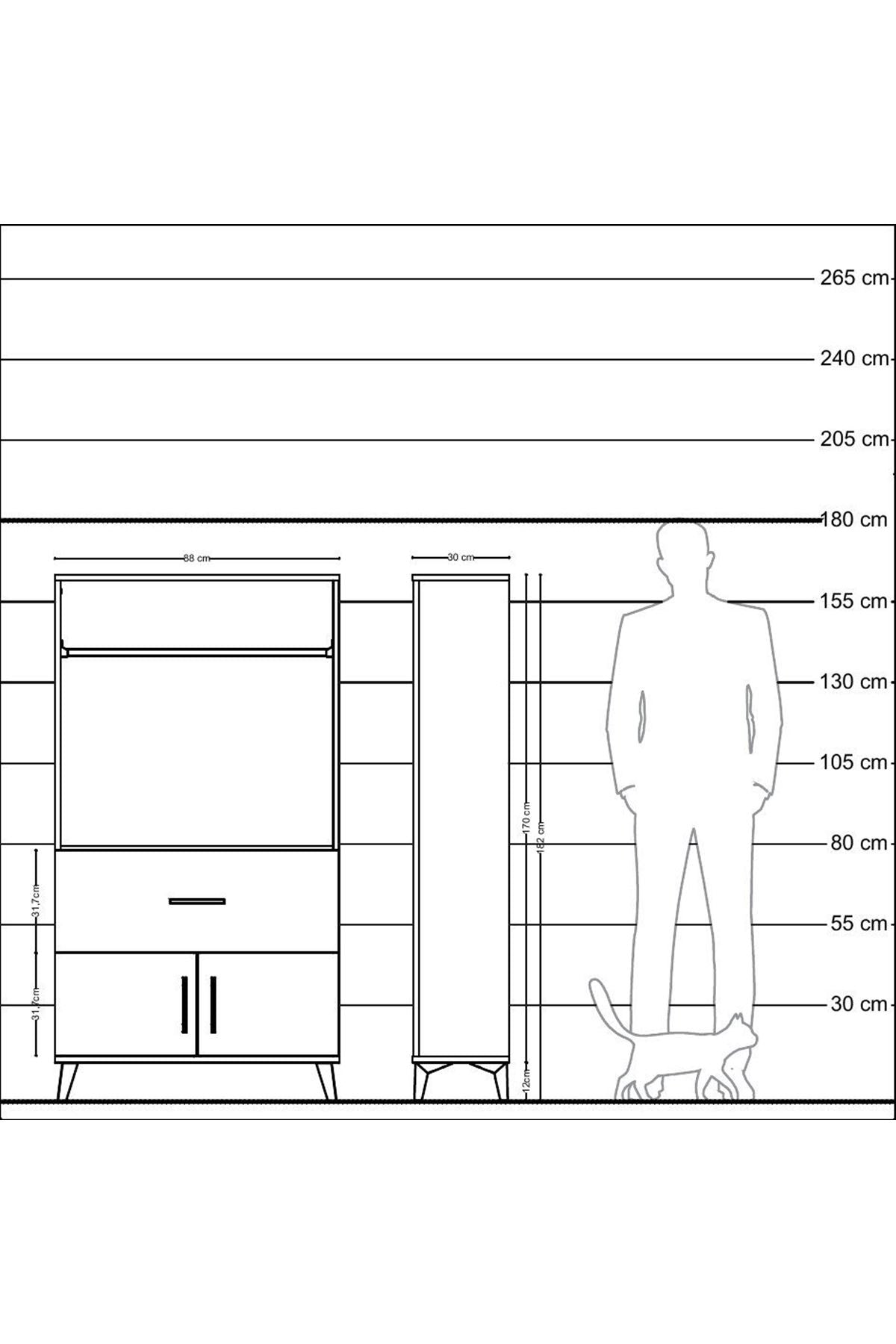 Arges Dolap Tek Raflı Tek Çekmeceli Tek Askılı 88x30x163 Çam-Aytaşı