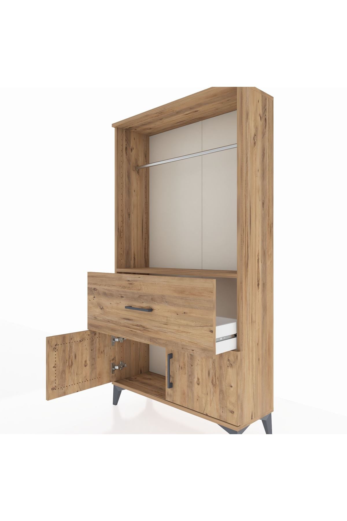 Arges Dolap Tek Raflı Tek Çekmeceli Tek Askılı 88x30x163 Çam-Çam