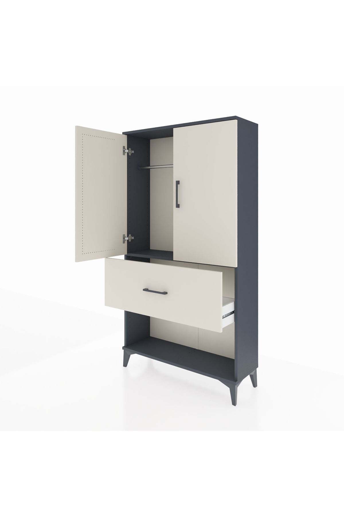 Arges Dolap Tek Raflı Tek Çekmeceli Tek Askılı 88x30x163 Antrasit-Aytaşı