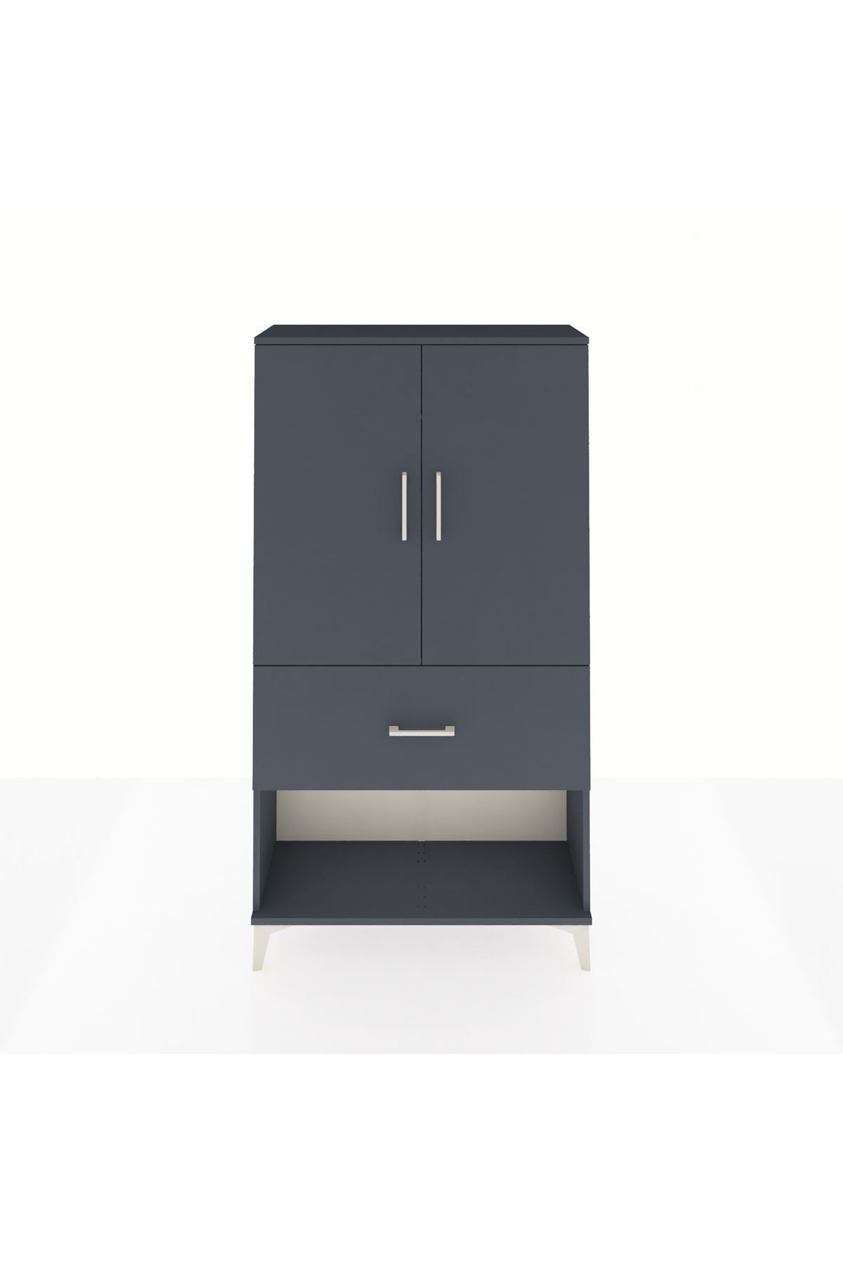 Arges Dolap Tek Raflı Tek Çekmeceli Tek Askılı 88x30x163 Antrasit-Antrasit