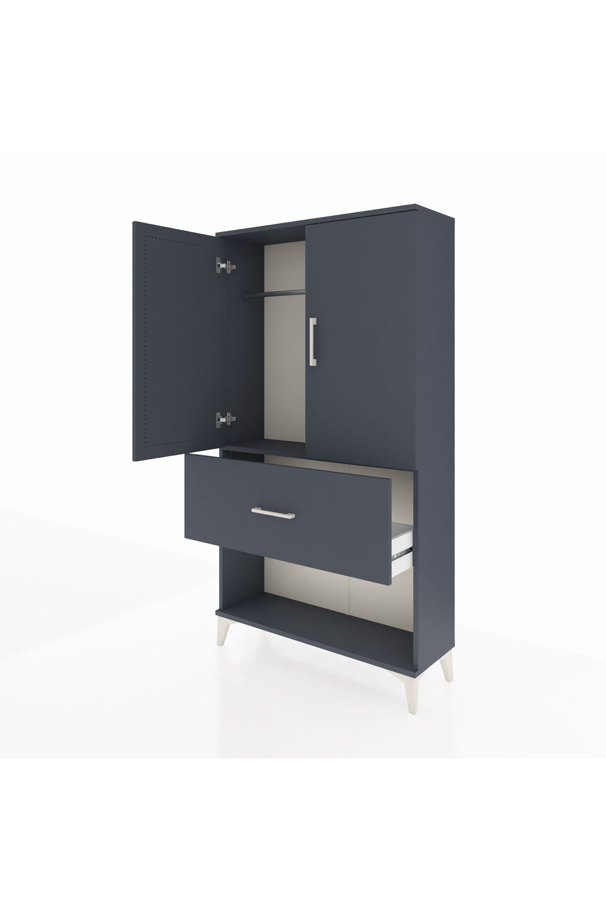 Arges Dolap Tek Raflı Tek Çekmeceli Tek Askılı 88x30x163 Antrasit-Antrasit