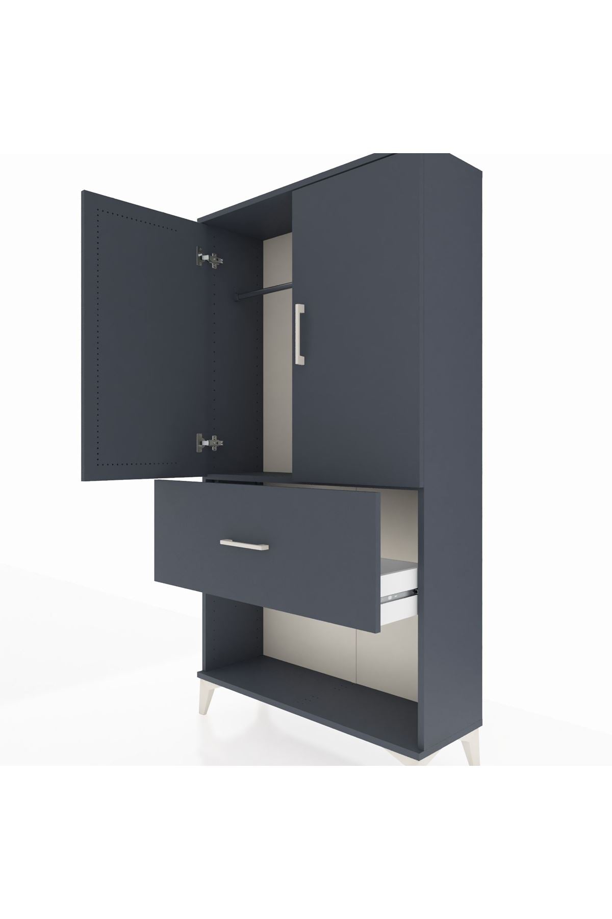 Arges Dolap Tek Raflı Tek Çekmeceli Tek Askılı 88x30x163 Antrasit-Antrasit