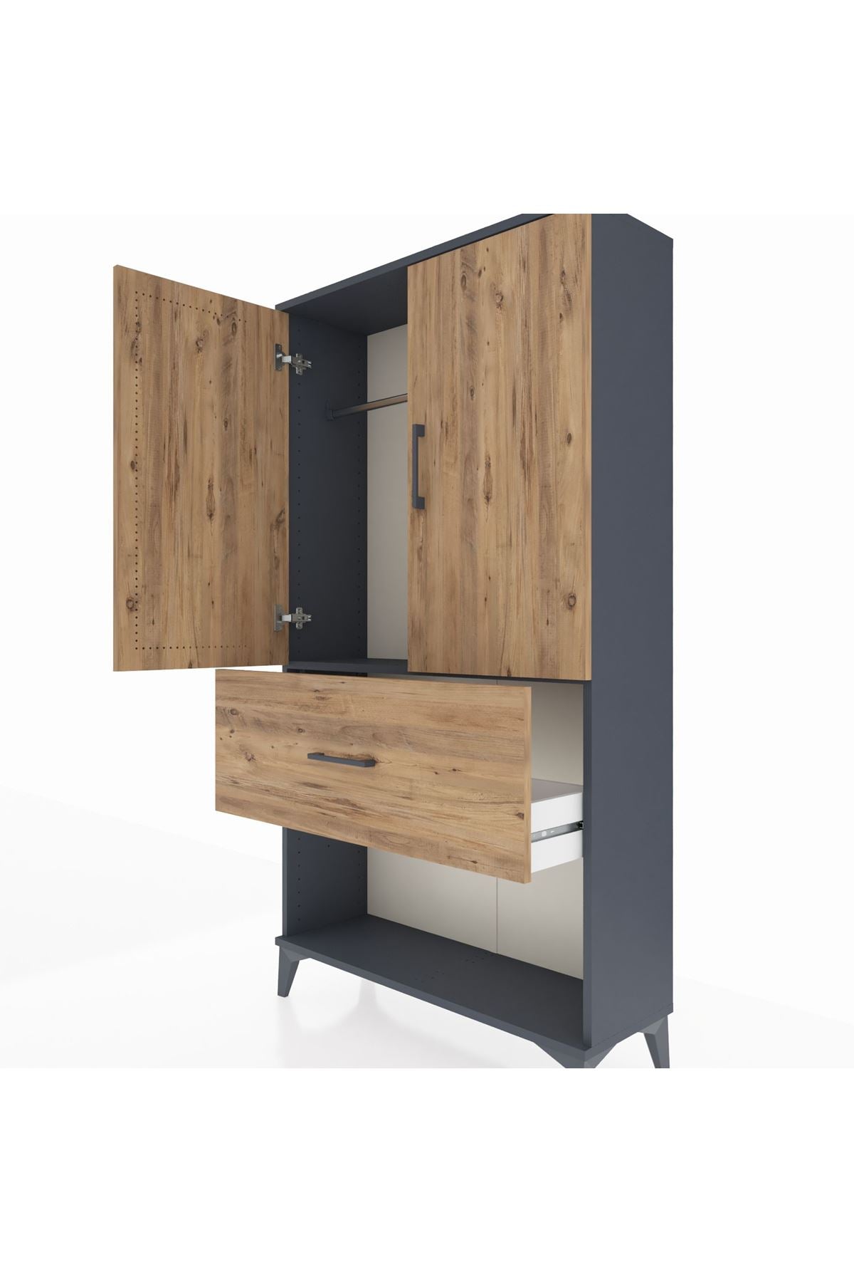 Arges Dolap Tek Raflı Tek Çekmeceli Tek Askılı 88x30x163 Antrasit-Çam