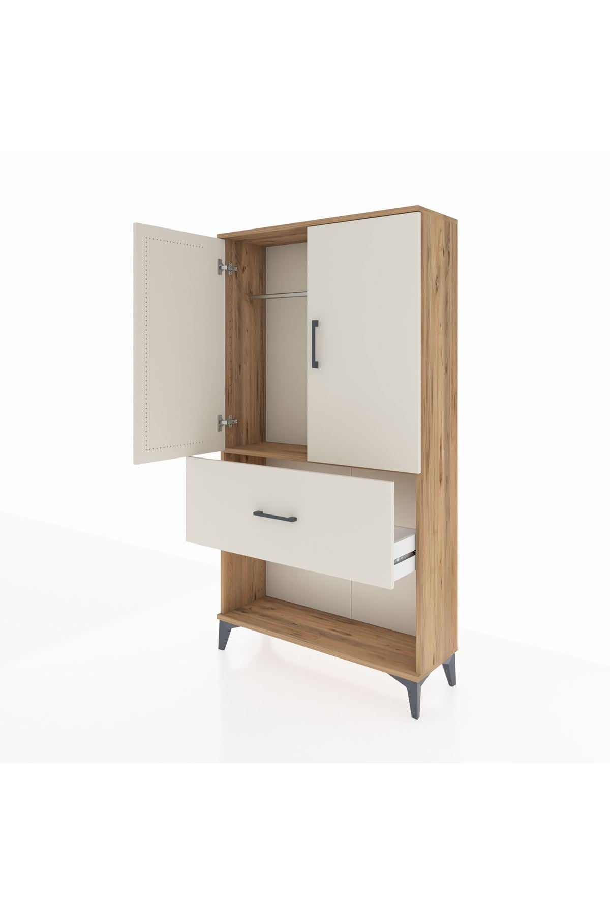 Arges Dolap Tek Raflı Tek Çekmeceli Tek Askılı 88x30x163 Çam-Aytaşı