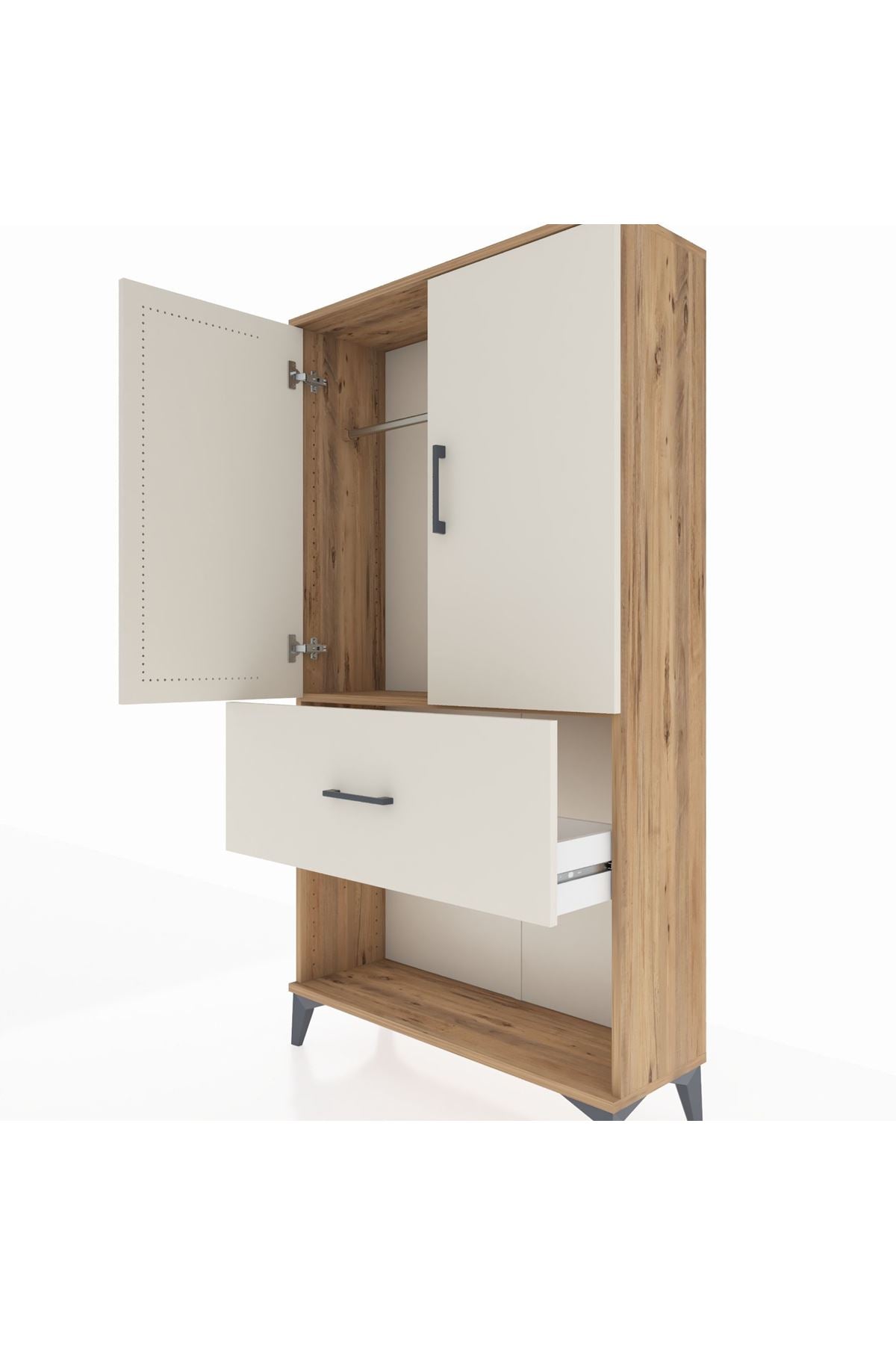 Arges Dolap Tek Raflı Tek Çekmeceli Tek Askılı 88x30x163 Çam-Aytaşı