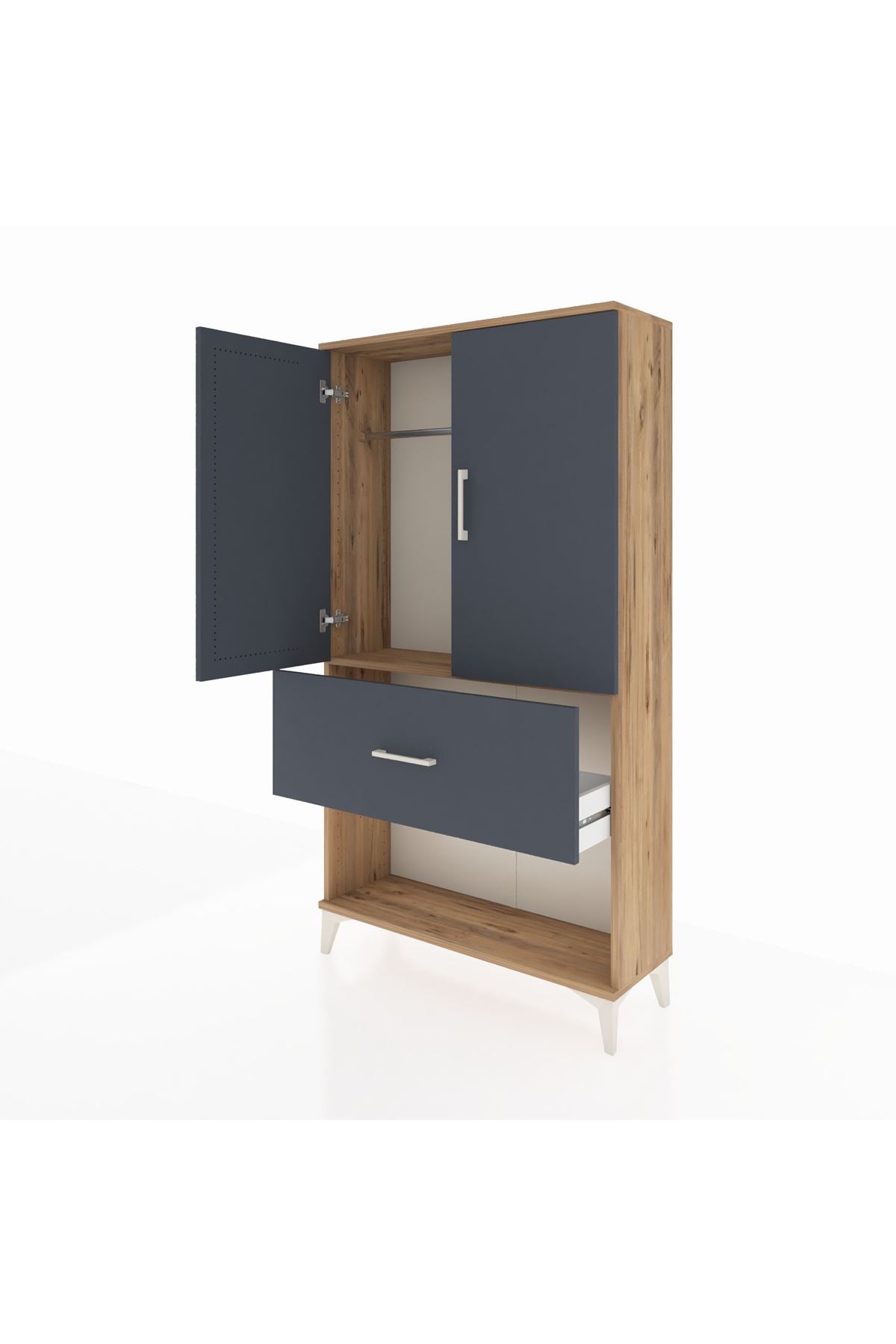 Arges Dolap Tek Raflı Tek Çekmeceli Tek Askılı 88x30x163 Çam-Antrasit