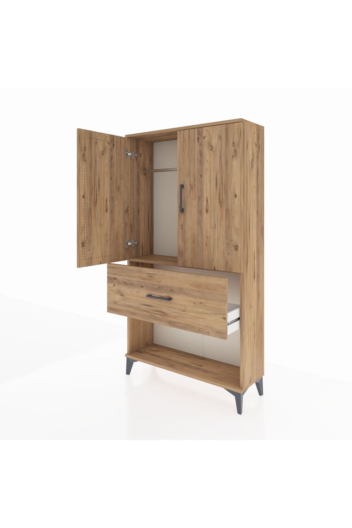 Arges Dolap Tek Raflı Tek Çekmeceli Tek Askılı 88x30x163 Çam-Çam