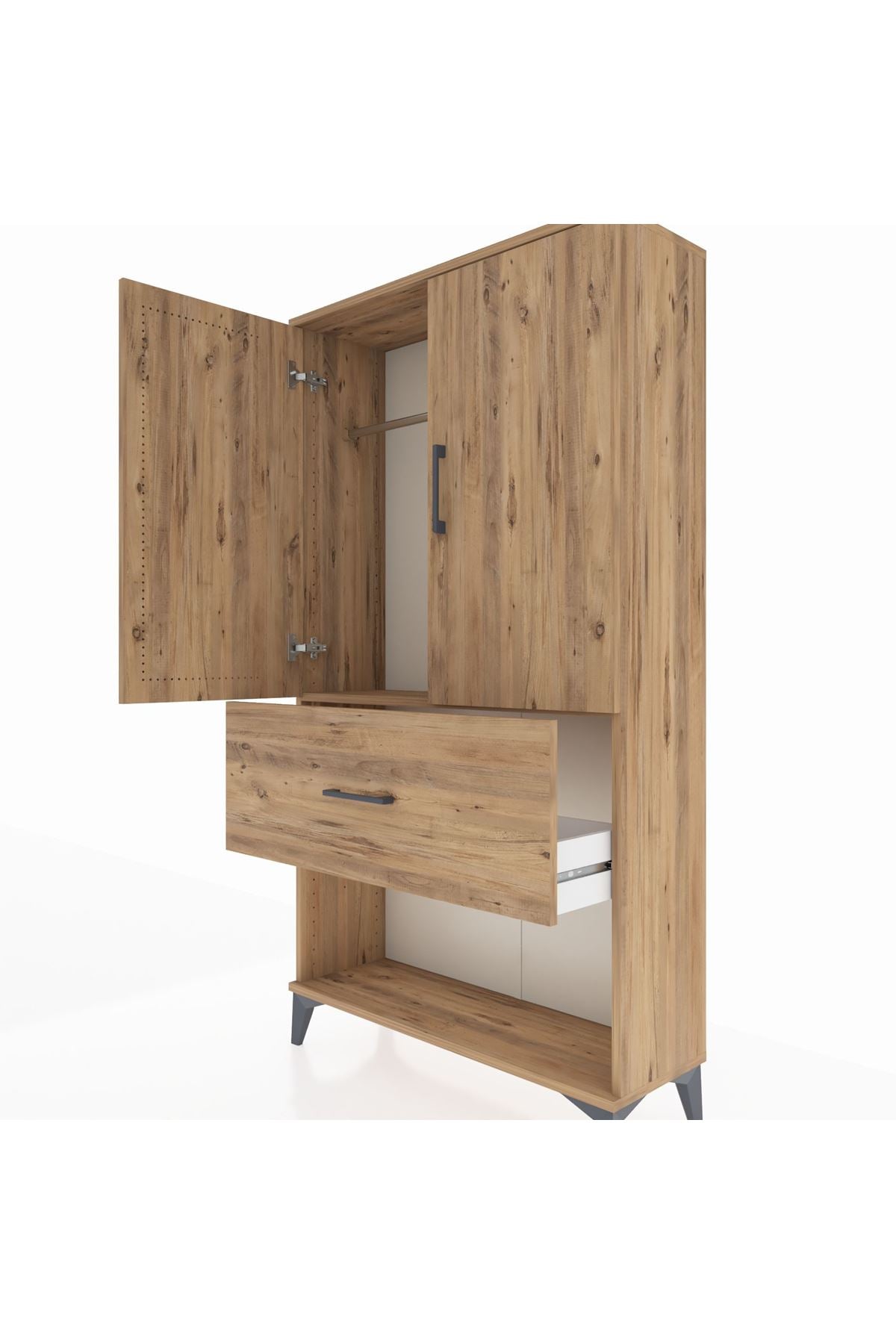 Arges Dolap Tek Raflı Tek Çekmeceli Tek Askılı 88x30x163 Çam-Çam