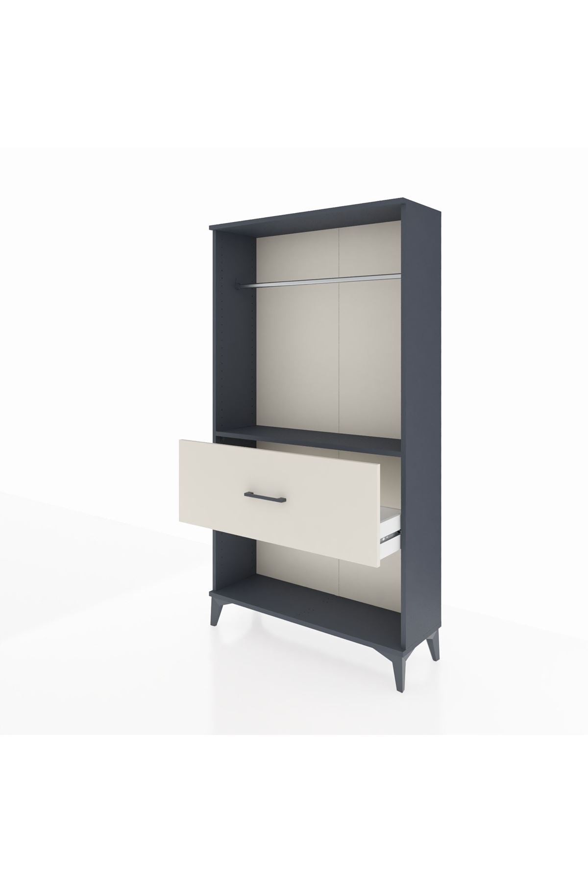 Arges Dolap Tek Raflı Tek Çekmeceli Tek Askılı 88x30x163 Antrasit-Aytaşı