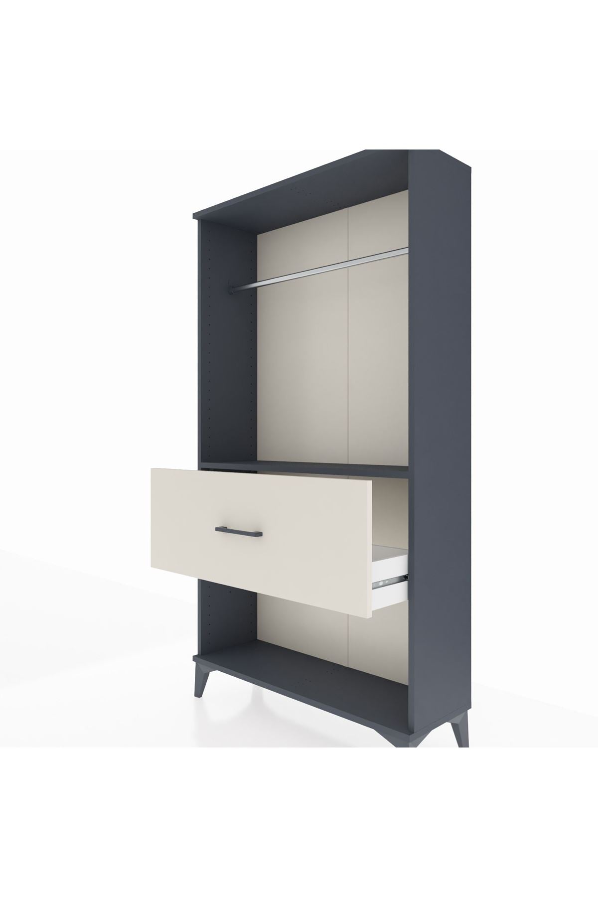 Arges Dolap Tek Raflı Tek Çekmeceli Tek Askılı 88x30x163 Antrasit-Aytaşı