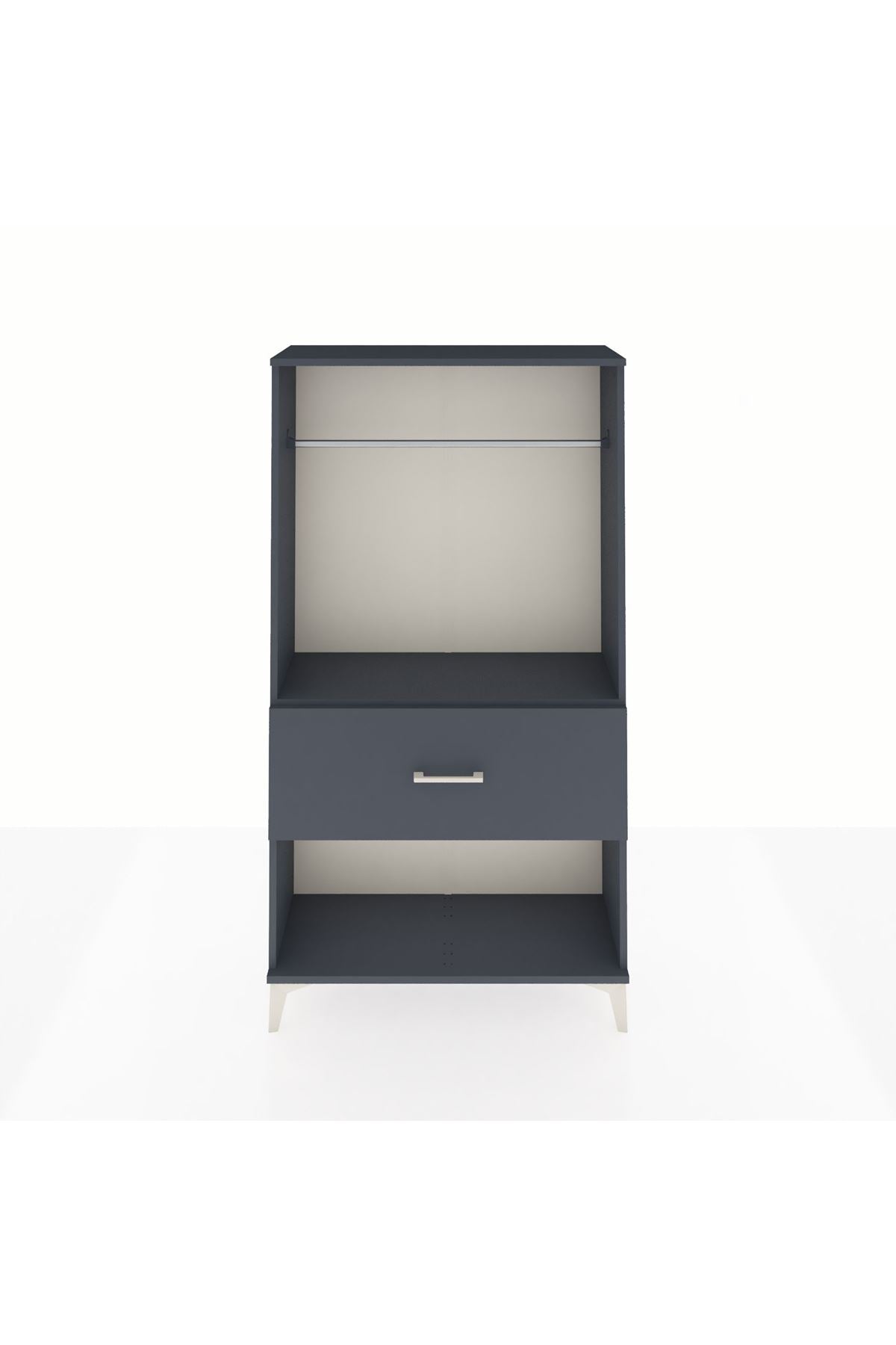 Arges Dolap Tek Raflı Tek Çekmeceli Tek Askılı 88x30x163 Antrasit-Antrasit