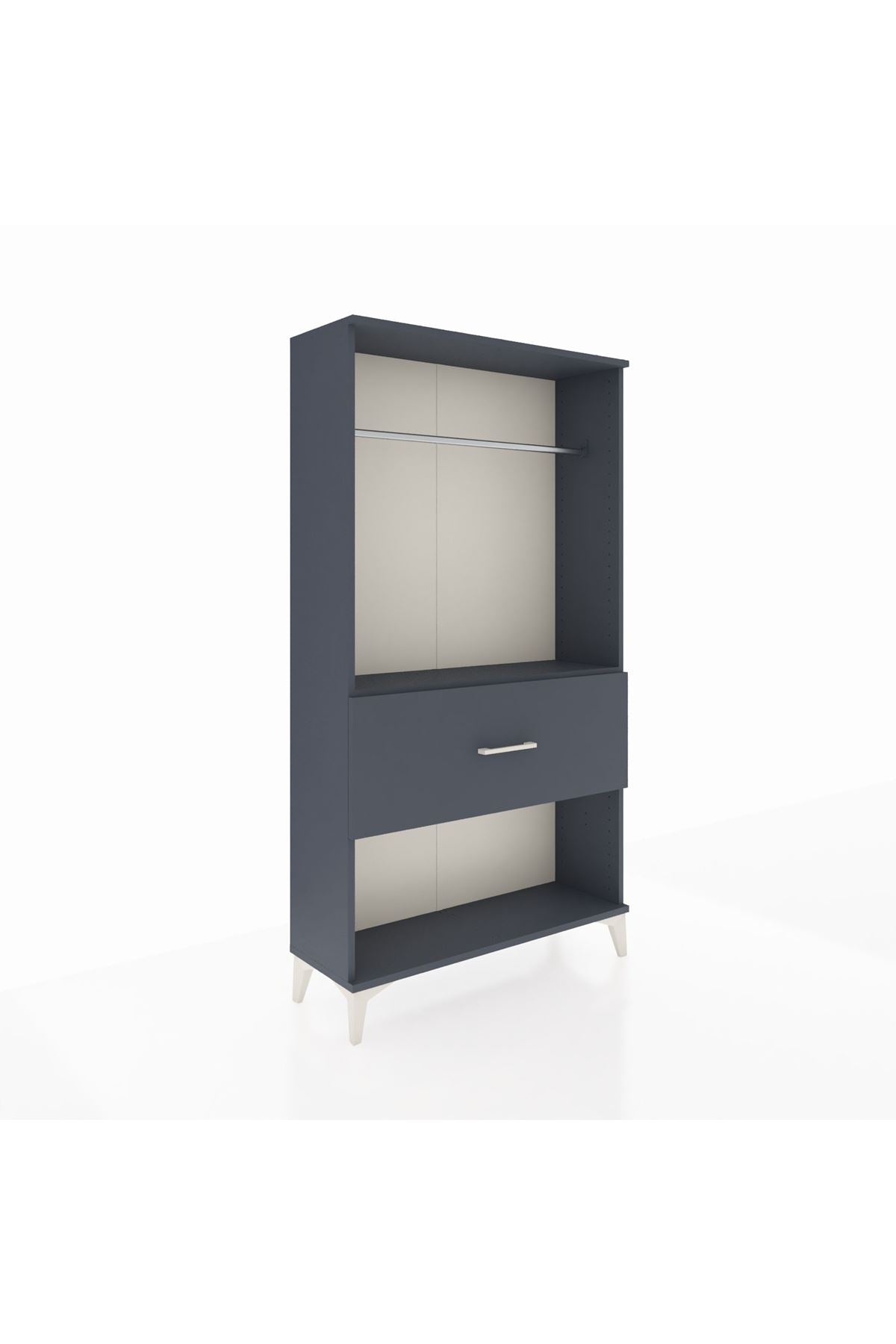 Arges Dolap Tek Raflı Tek Çekmeceli Tek Askılı 88x30x163 Antrasit-Antrasit