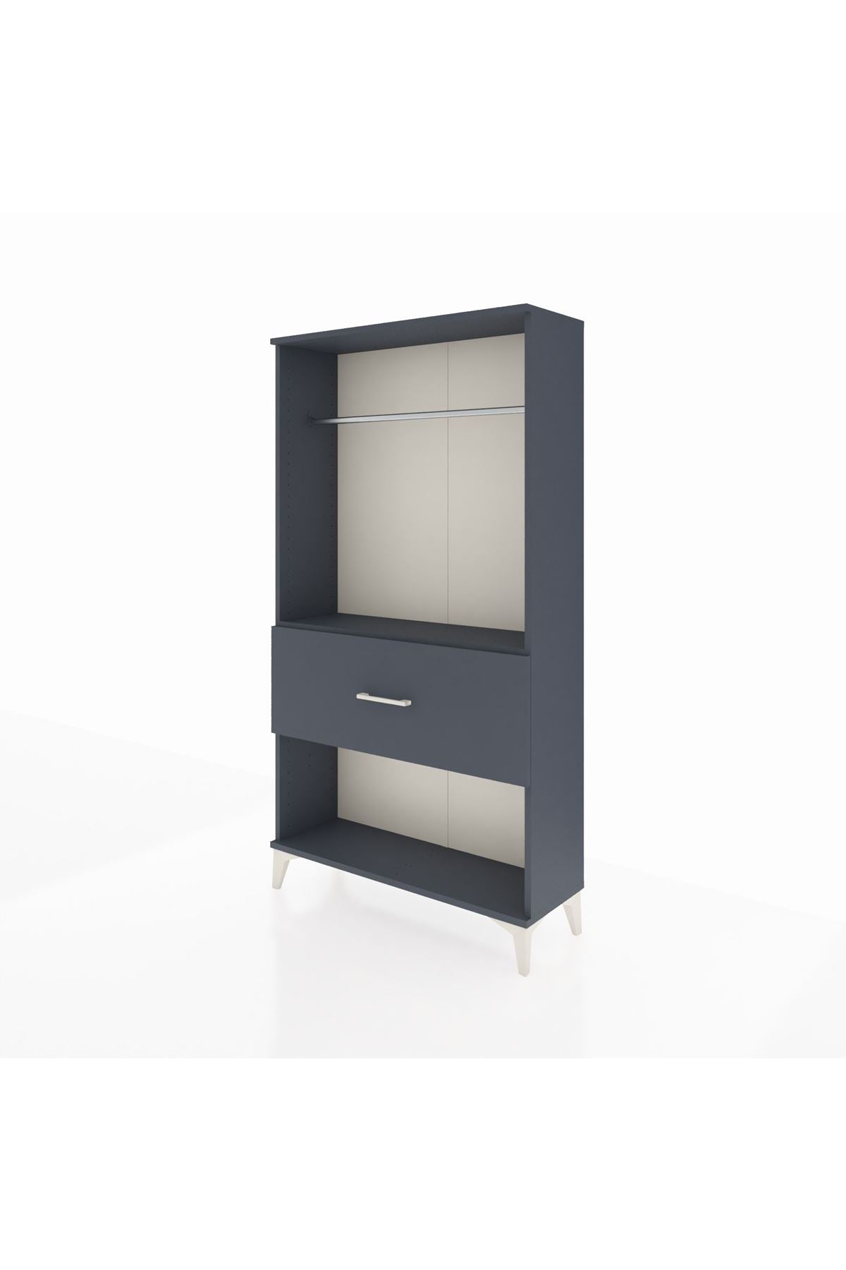 Arges Dolap Tek Raflı Tek Çekmeceli Tek Askılı 88x30x163 Antrasit-Antrasit