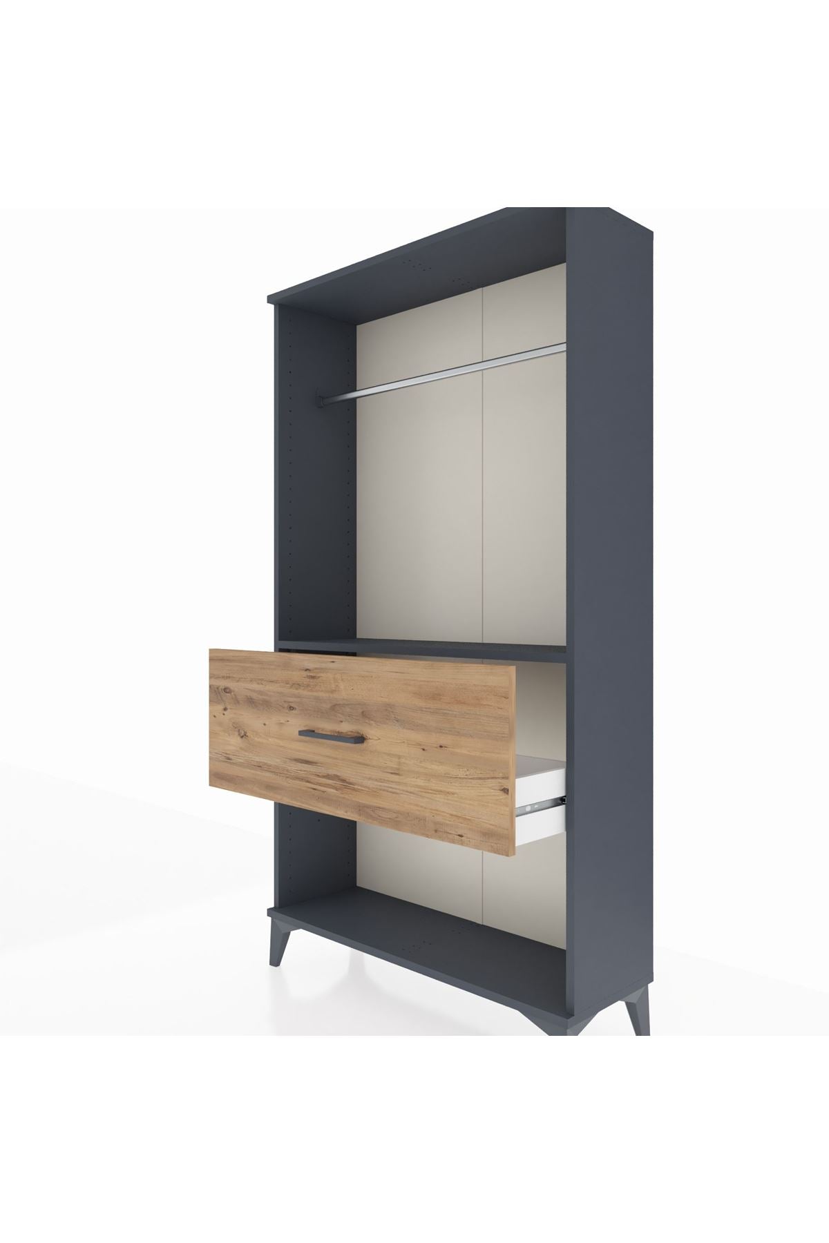 Arges Dolap Tek Raflı Tek Çekmeceli Tek Askılı 88x30x163 Antrasit-Çam