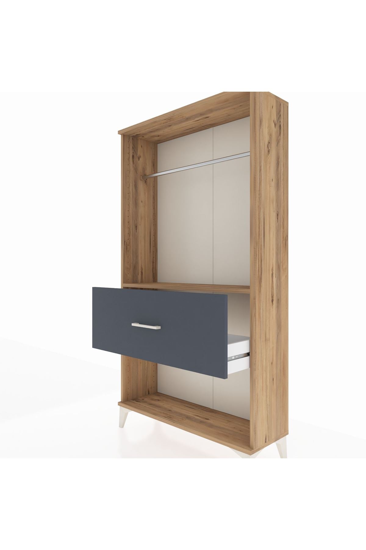 Arges Dolap Tek Raflı Tek Çekmeceli Tek Askılı 88x30x163 Çam-Antrasit