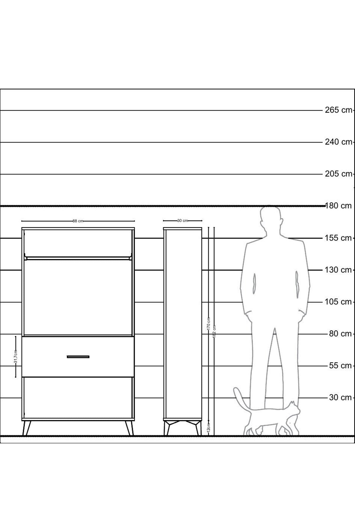 Arges Dolap Tek Raflı Tek Çekmeceli Tek Askılı 88x30x163 Çam-Çam