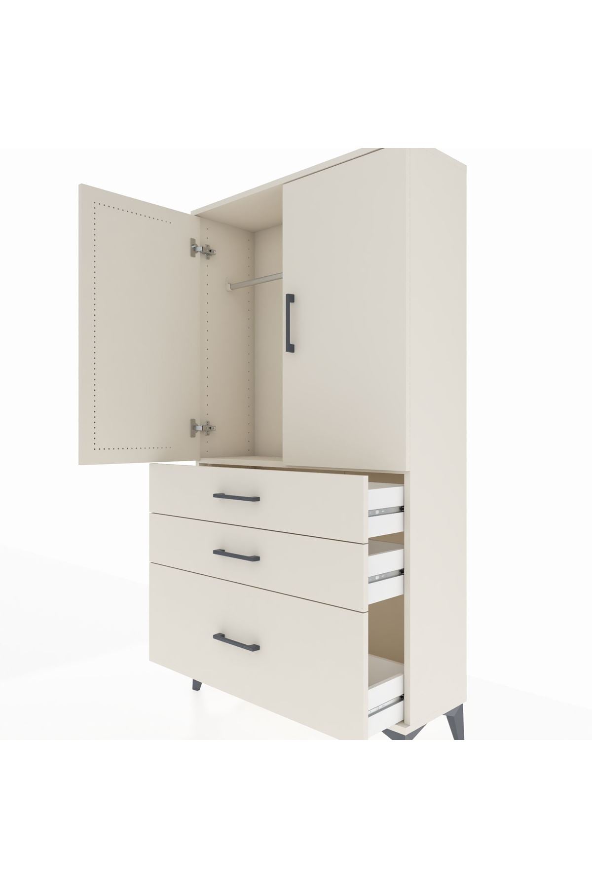 Arges Dolap Tek Raflı 3 Çekmeceli Tek Askılı 88x30x163 Aytaşı-Aytaşı