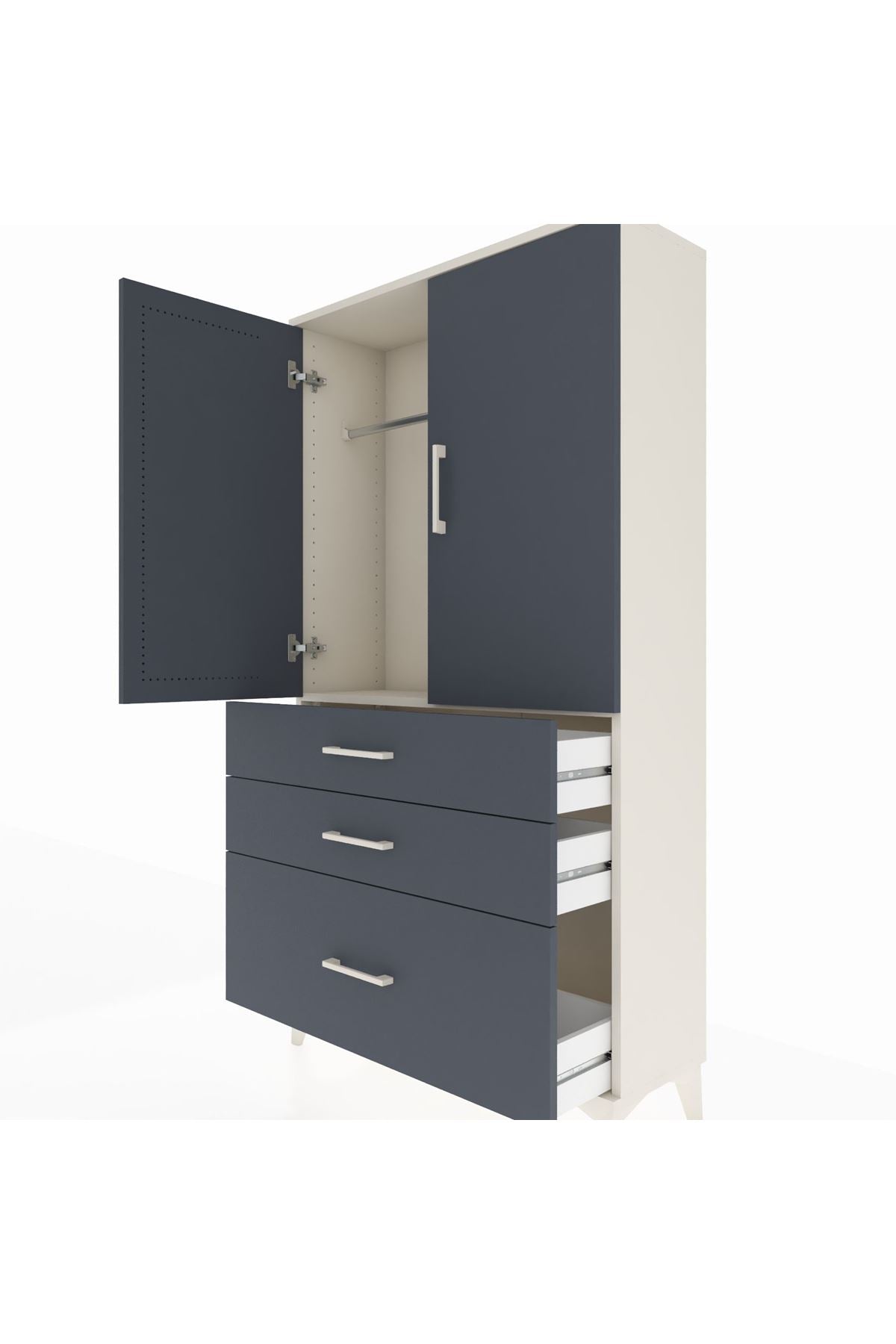 Arges Dolap Tek Raflı 3 Çekmeceli Tek Askılı 88x30x163 Aytaşı-Antrasit