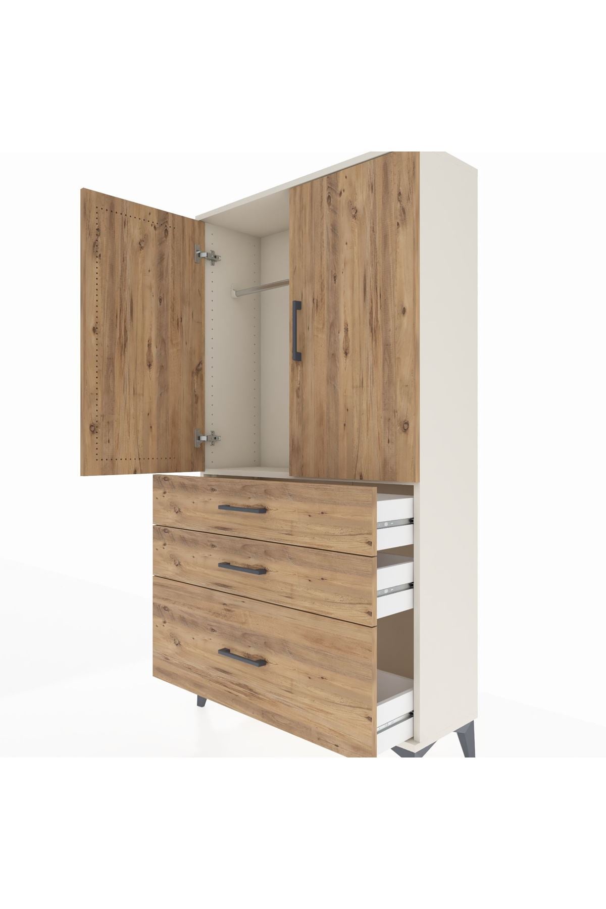 Arges Dolap Tek Raflı 3 Çekmeceli Tek Askılı 88x30x163 Aytaşı-Çam