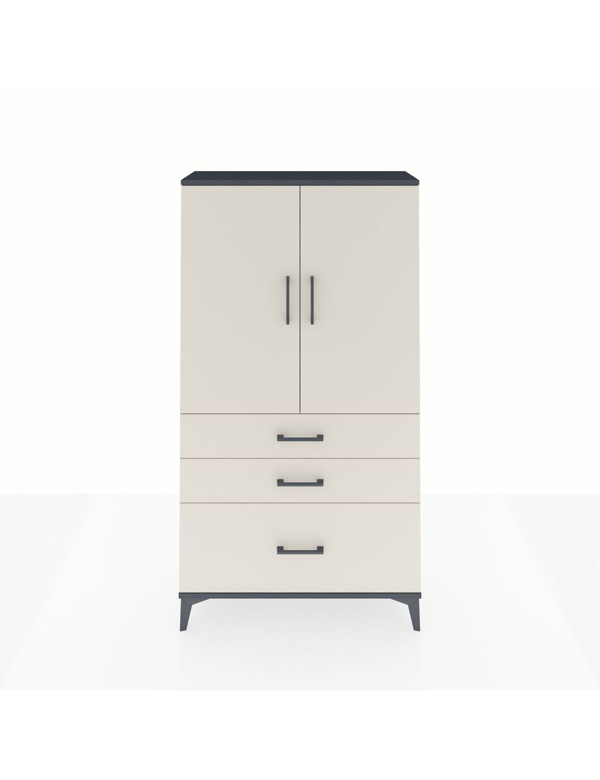 Arges Dolap Tek Raflı 3 Çekmeceli Tek Askılı 88x30x163 Antrasit-Aytaşı