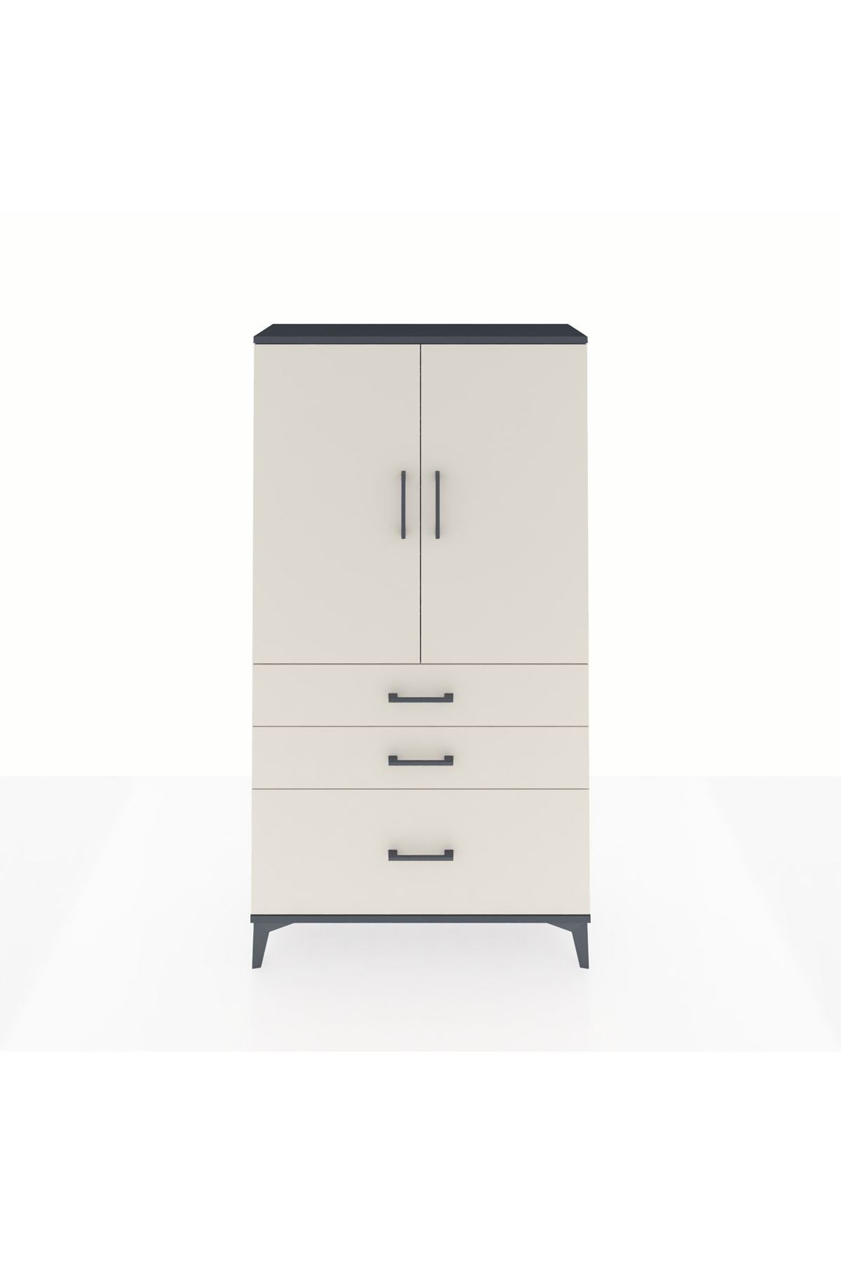 Arges Dolap Tek Raflı 3 Çekmeceli Tek Askılı 88x30x163 Antrasit-Aytaşı